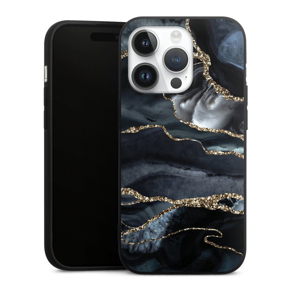 DeinDesign Handyhülle Glitzer Look Marmor Trends Dark marble gold Glitter look, Apple iPhone 14 Pro Silikon Hülle Premium Case Handy Schutzhülle