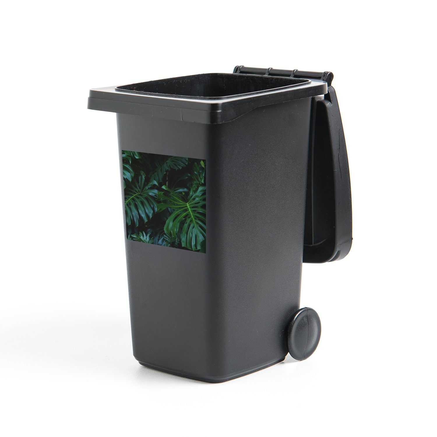 Tropisch Mülltonne, Blätter - MuchoWow - (1 - St), Monstera Sticker, Wandsticker Abfalbehälter Container, Mülleimer-aufkleber, Dschungel
