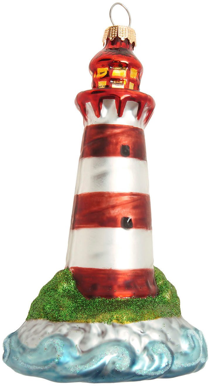 Krebs Glas Lauscha Weihnachtsbaumkugel Baumschmuck Leuchturm rot 12cm, Dekoriert mit Liebe zum Detail