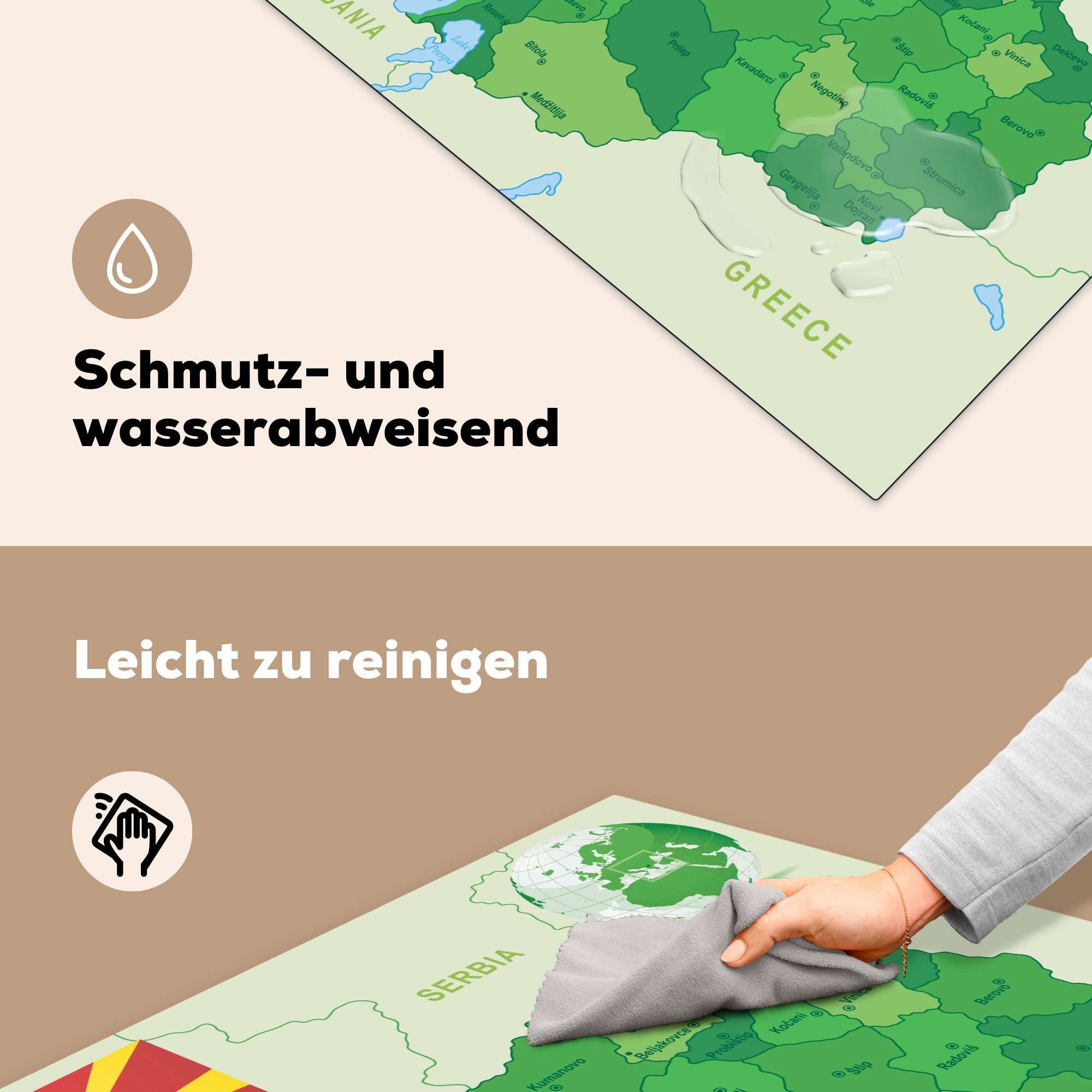 Ceranfeldabdeckung, von mit küche für in Arbeitsplatte tlg), der Herdblende-/Abdeckplatte Grün Flagge, Illustration MuchoWow 78x78 Nordmazedonien Vinyl, cm, (1