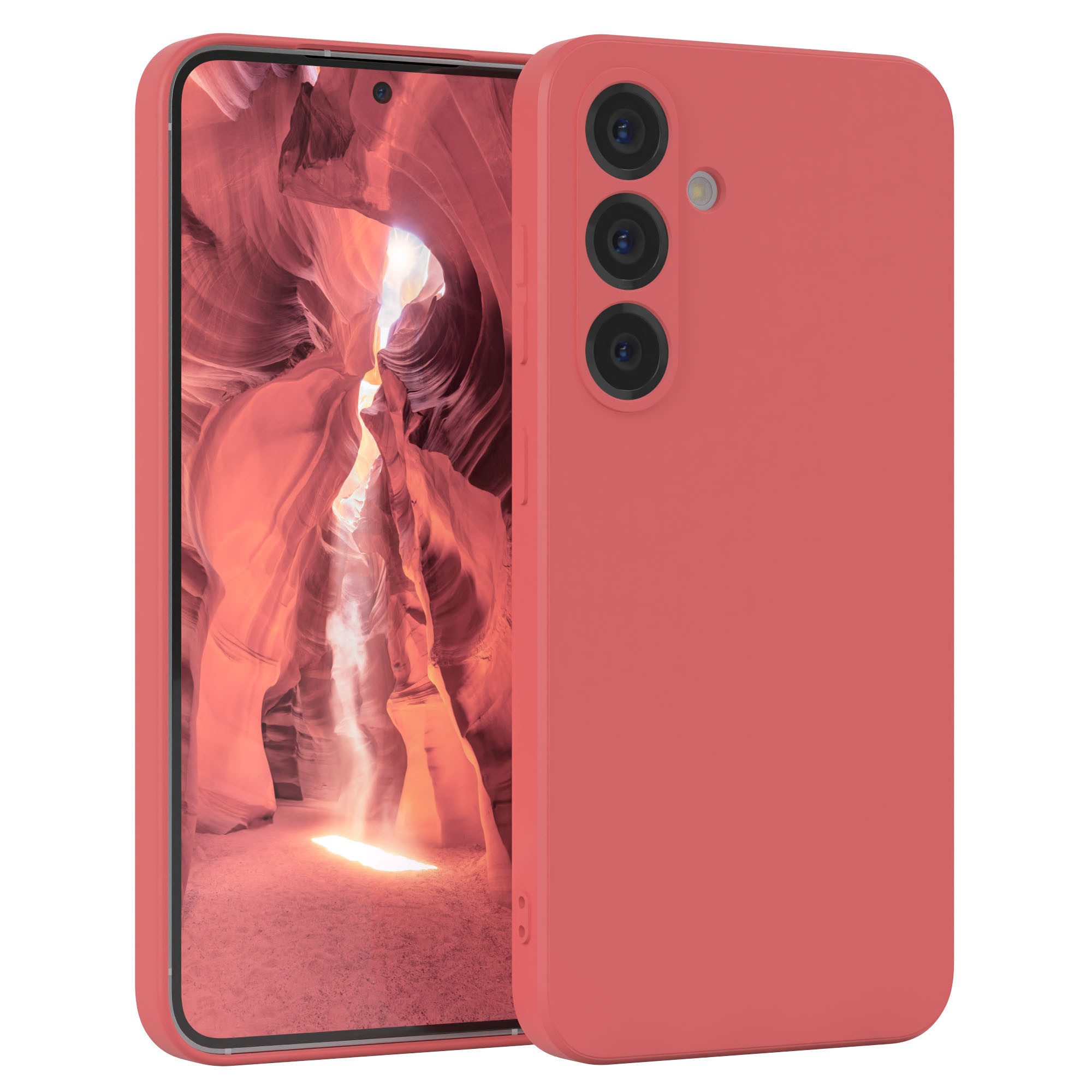 EAZY CASE Handyhülle für Samsung Galaxy S25 Hülle Silikon 6,2 Zoll, Schutzhülle mit Kameraschutz stoßfest Telefonhülle Matt Rot / Hellrot