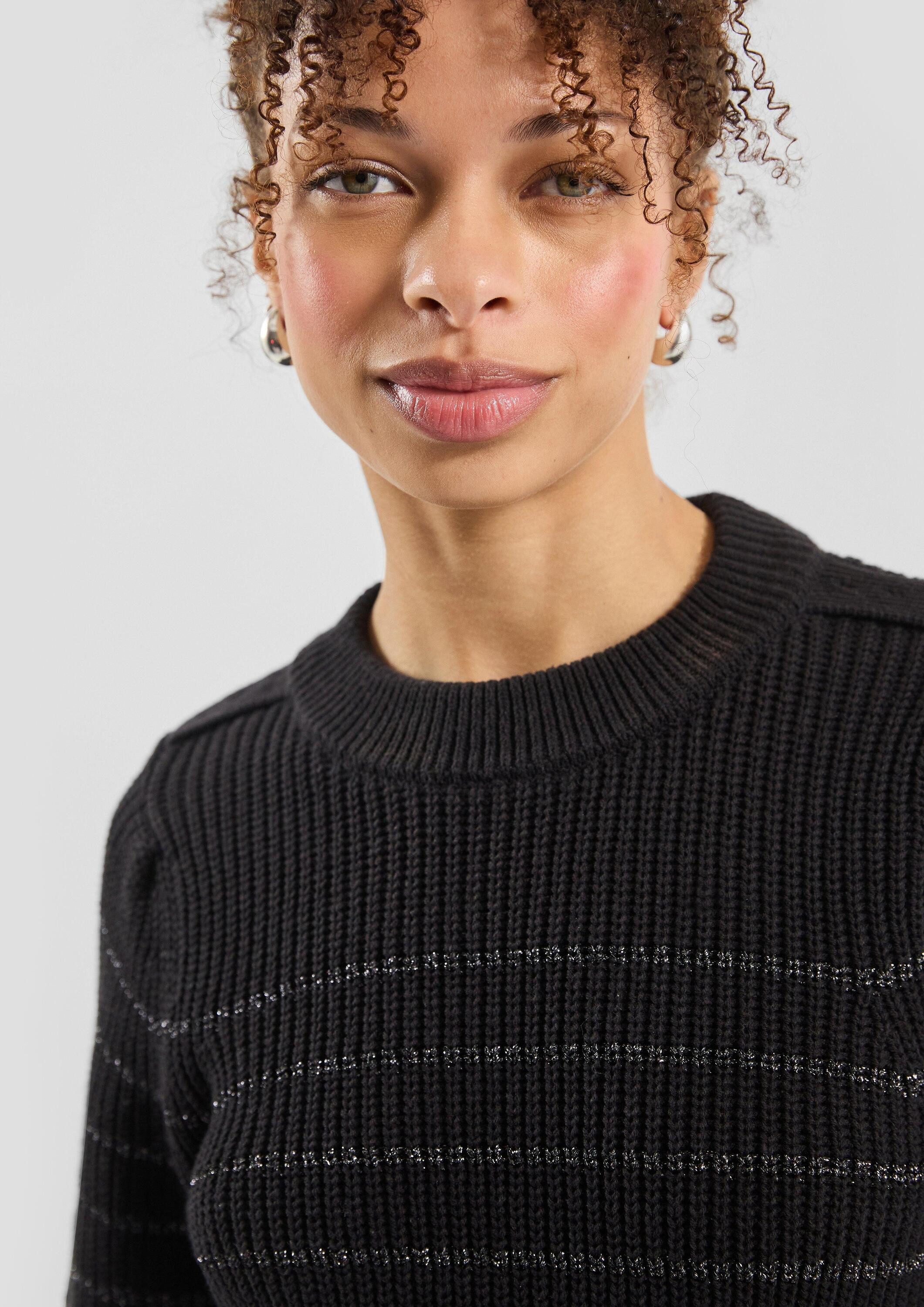 QS Longpullover Strickpullover Pullover mit Glitzergarnstreifen