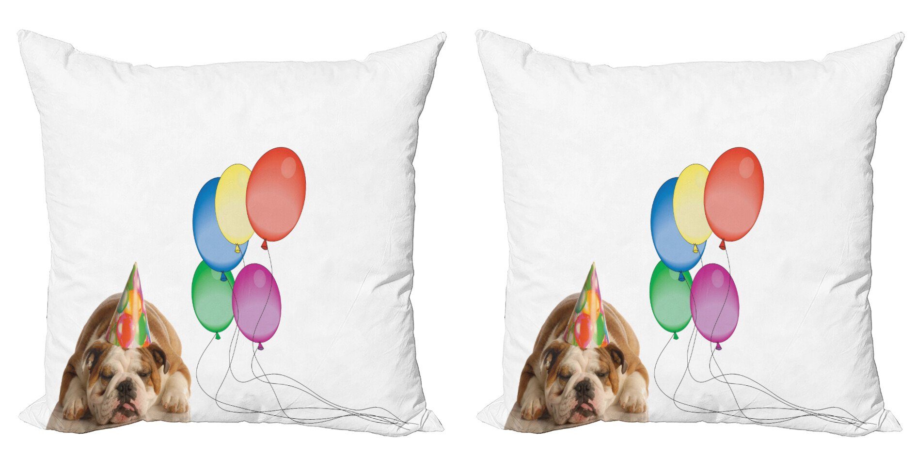 Kissenbezüge Modern Accent Doppelseitiger Digitaldruck, Abakuhaus (2 Stück), Bulldogge Hündchen in einem Geburtstags-Hut