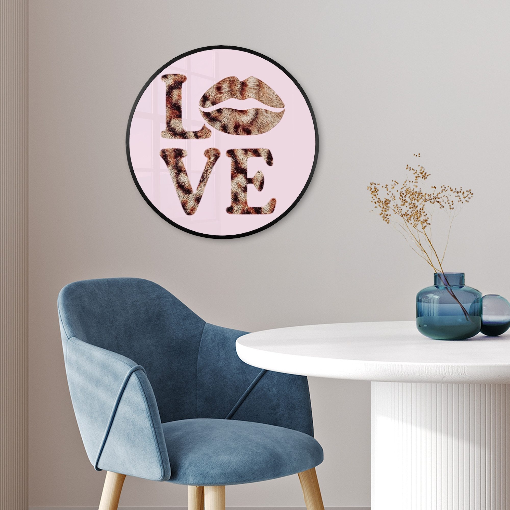 MuchoWow Poster Rund - Text - Liebe - Panthermantel - Hellrosa, (1 St), Runde Wandbilder, Deko für Wohnzimmer und Schlafzimmer, 40x40 cm
