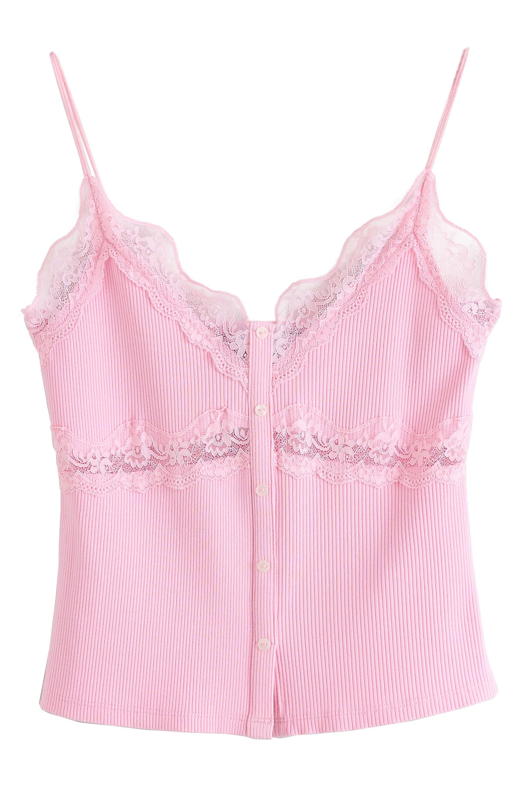 Next Trägertop Geripptes Trägertop mit Spitze und V-Ausschnitt (1-tlg)