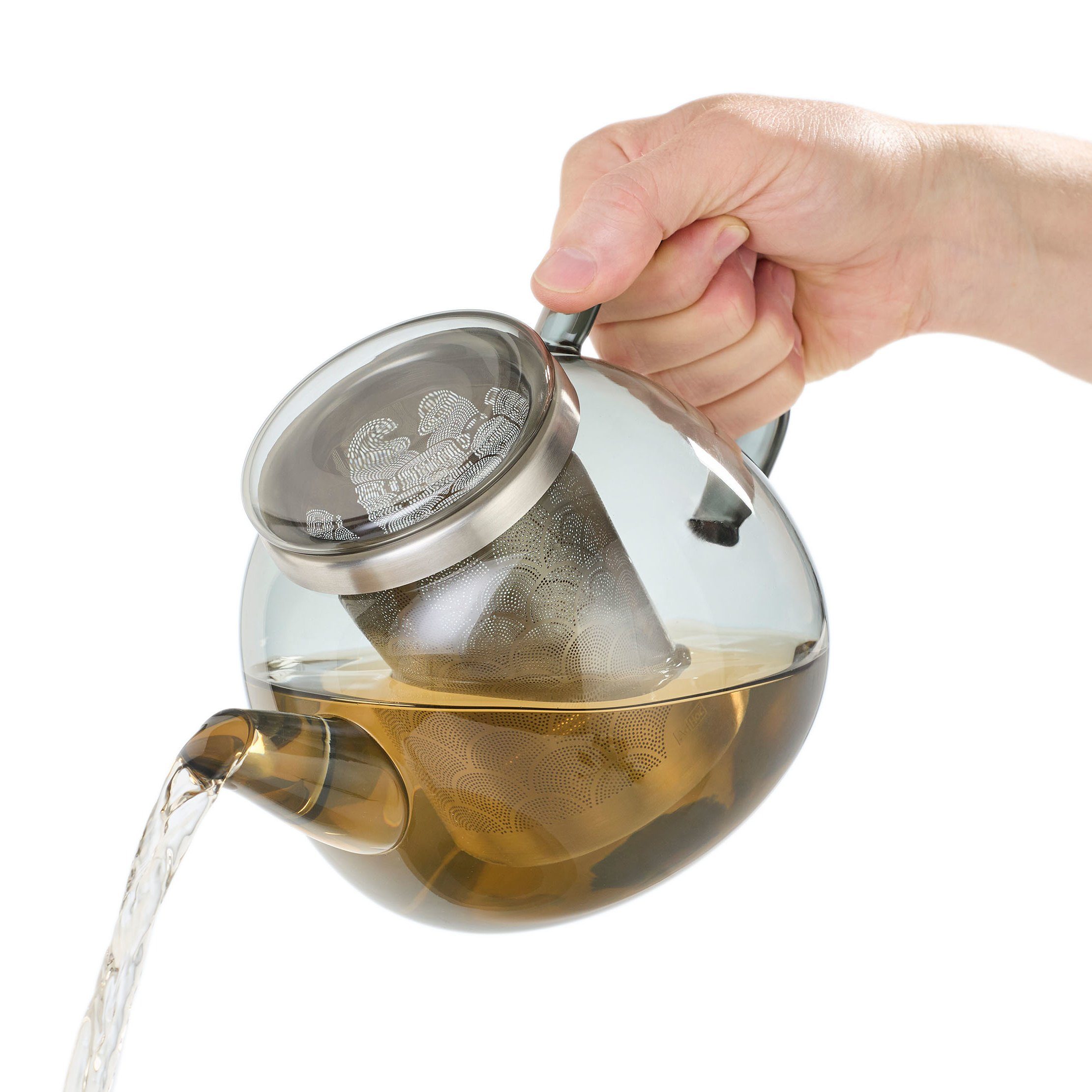 AdHoc Teekanne YUNA im Set mit Stövchen TUTO, 1,2 l, (Spar-Set, 2-St), edle Glaskanne in Rauchgrau mit Feinfilter und Stövchen