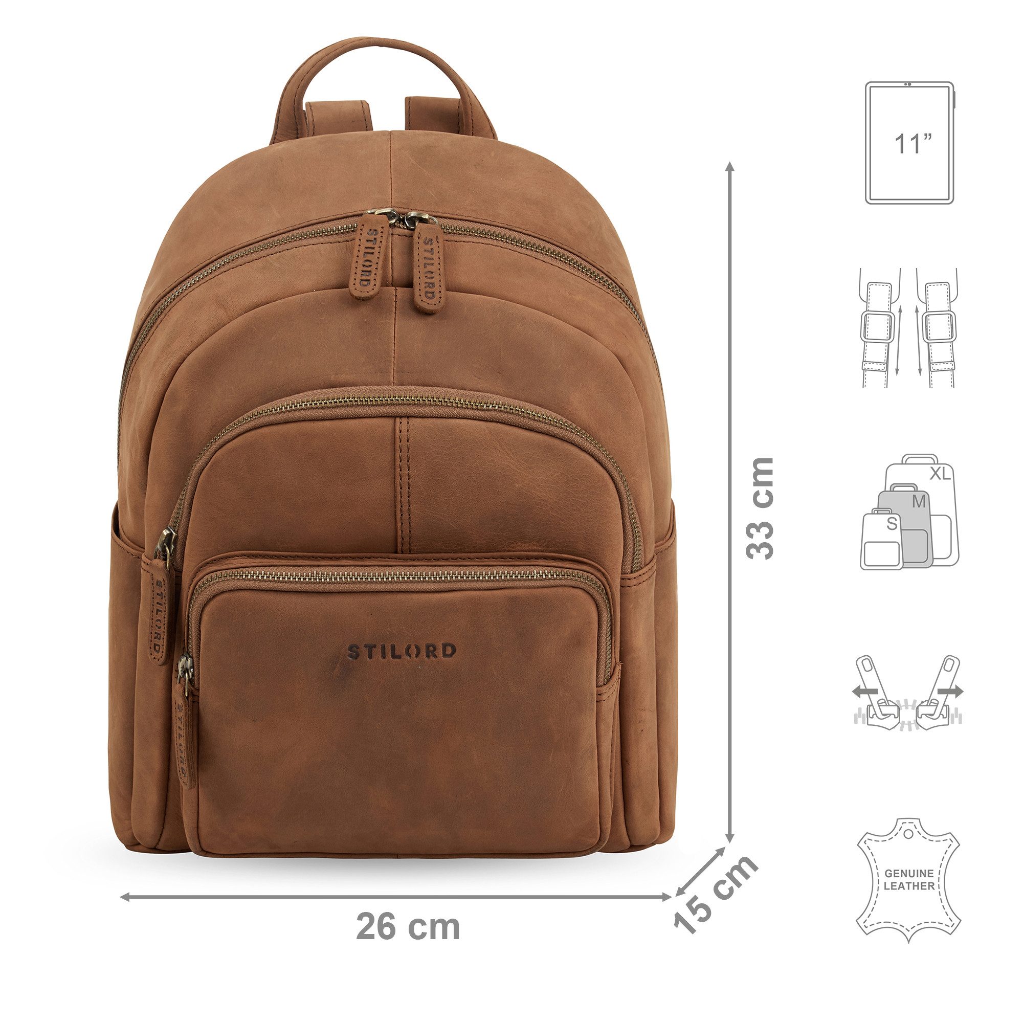 STILORD Cityrucksack "Bea" Lederrucksack Damen Echtleder Elegant Cityrucksack mittelgroß