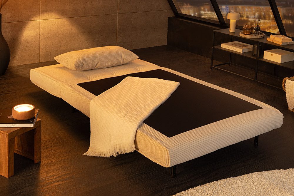 riess-ambiente Relaxsessel SMART MULTIFUNCTION 100cm beige - Cord, Bettfunktion, mit Kissen (Einzelartikel, 1-St), ausziehbare Schlafgelegenheit - ideal für Wohn- oder Gästezimmer