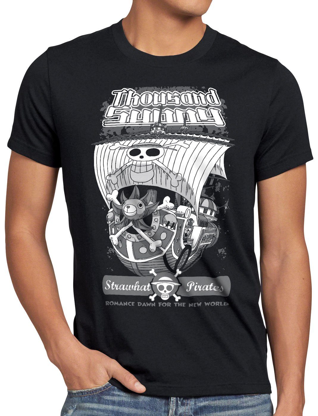 Thousand Sunny Print-Shirt strohhut Herren pirat Glory japan T-Shirt style3 schwarz anime