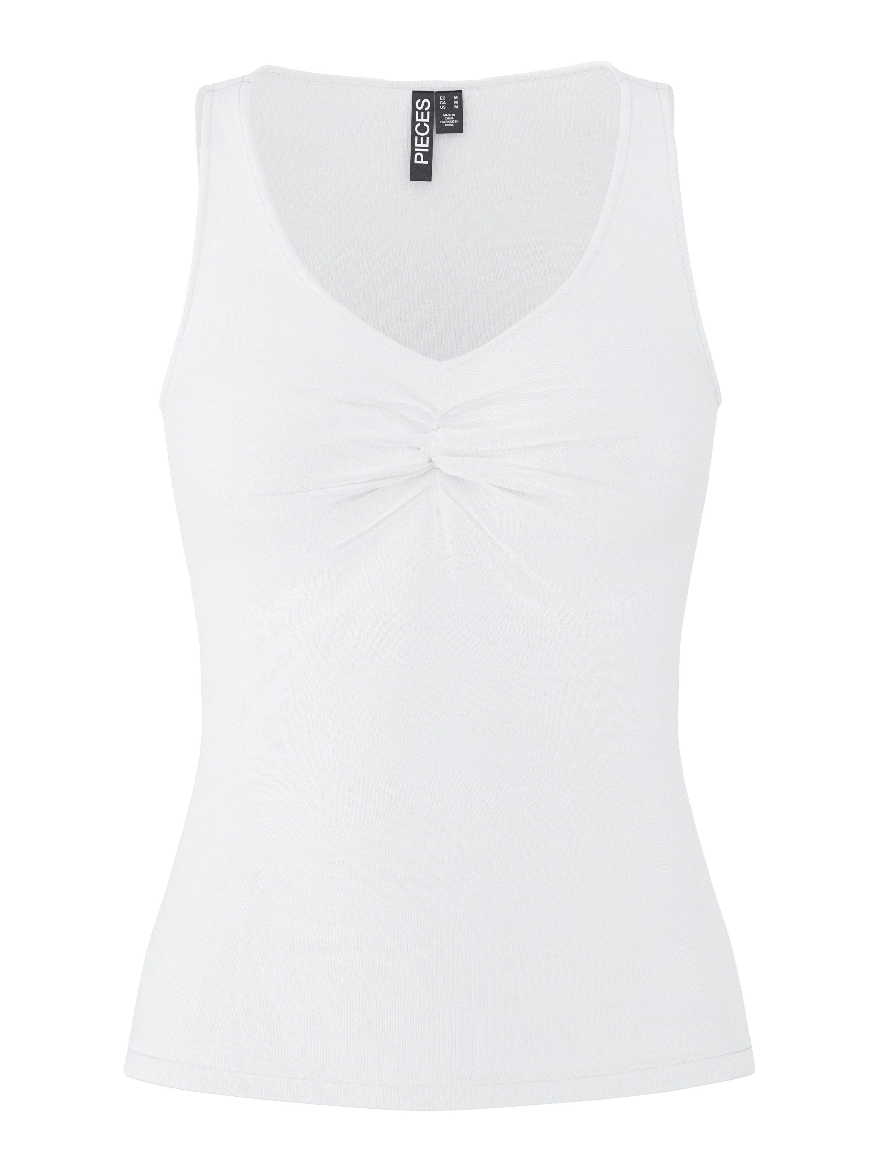 pieces V-Shirt PCMALIVA SL V-NECK TOP JRS NOOS BC mit Raffung im Brustbereich