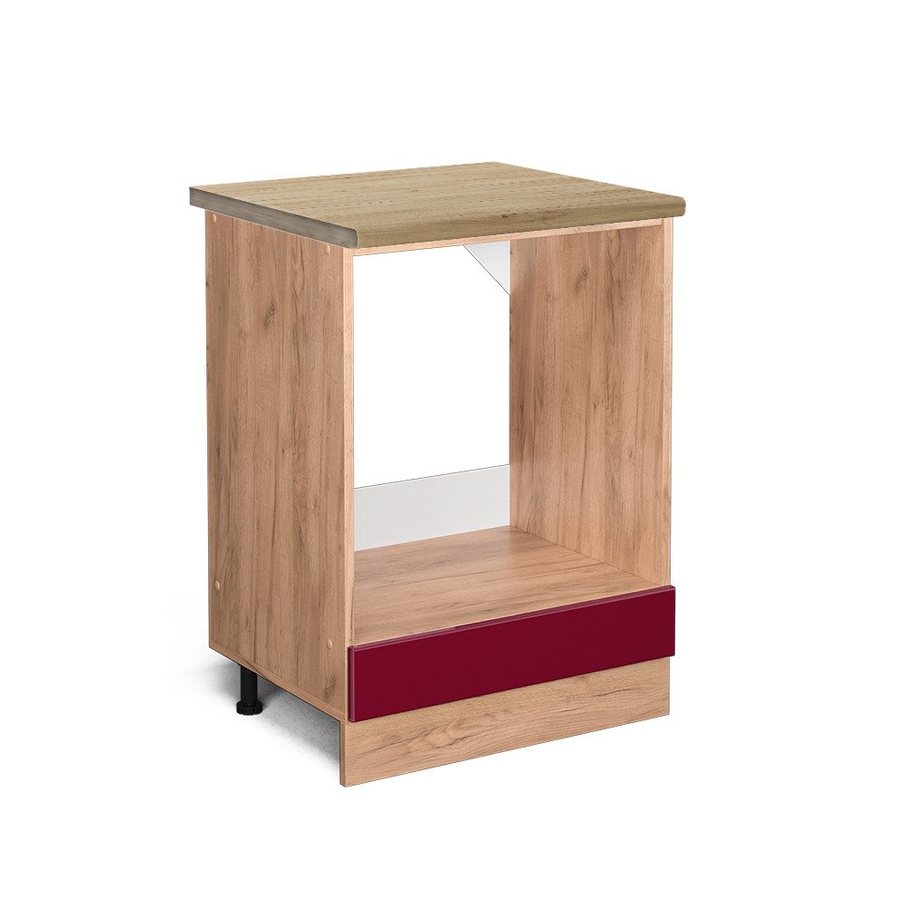 Vicco Herdumbauschrank R-Line Bordeaux Hochglanz/Goldkraft Eiche 60 cm AP E günstig online kaufen