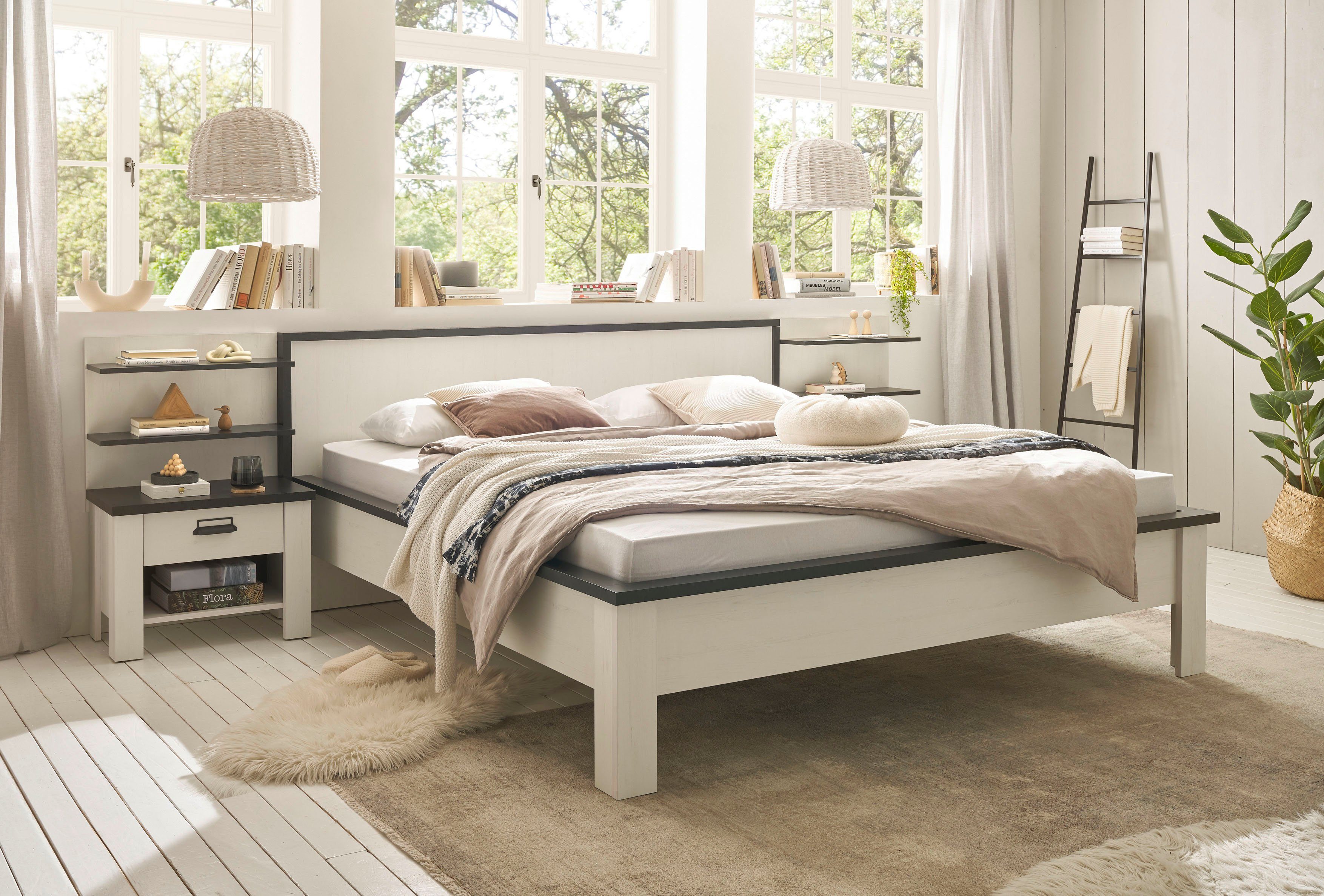 Home affaire Bettanlage SHERWOOD, (5-tlg), Liegefläche 180/200cm, 2 Nachttische und 2 Wandpaneele