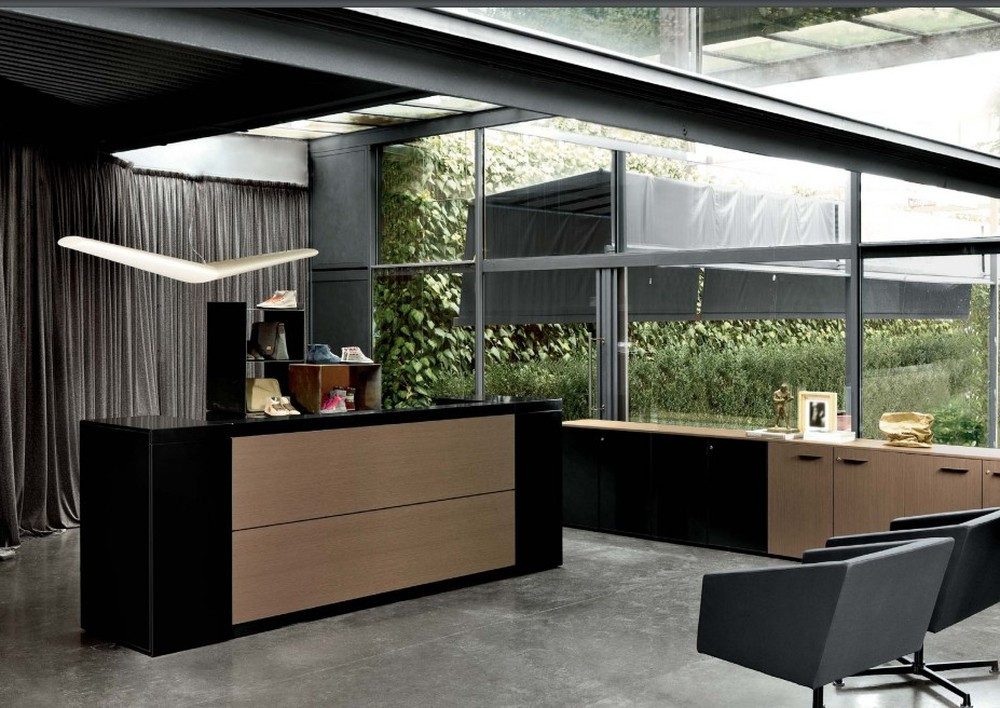 JVmoebel Empfangstheke Frezza Empfangstisch in Schwarz-Braun aus hochwertigem Holz (1 Empfangstheke), Made in Europa