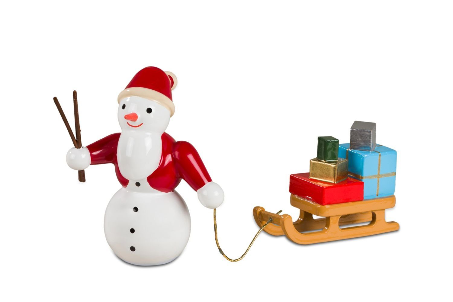 Schneemann Holzfigur Schneemann Weihnachtsmann mit Schlitten Höhe 6cm NEU | Schneemänner