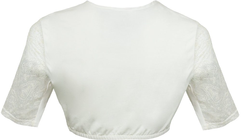 Bergweiss Trachten Dirndlbluse Hochgeschlossene Damen Spitzen Halbarm Bluse Xia - Ecru