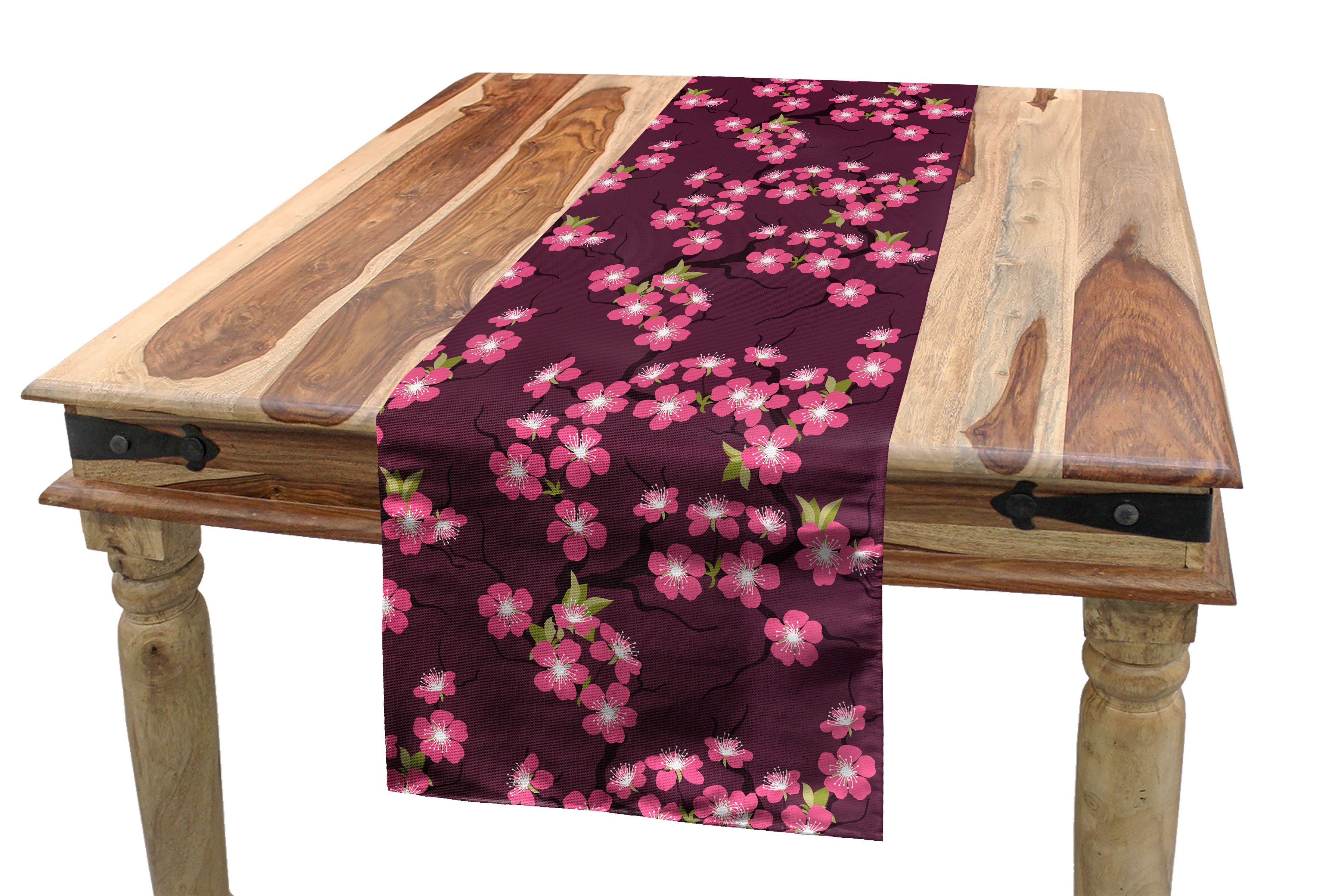 in Abakuhaus Kirschblüte Tischläufer, Küche Dekorativer April Esszimmer Tischläufer Asien Rechteckiger