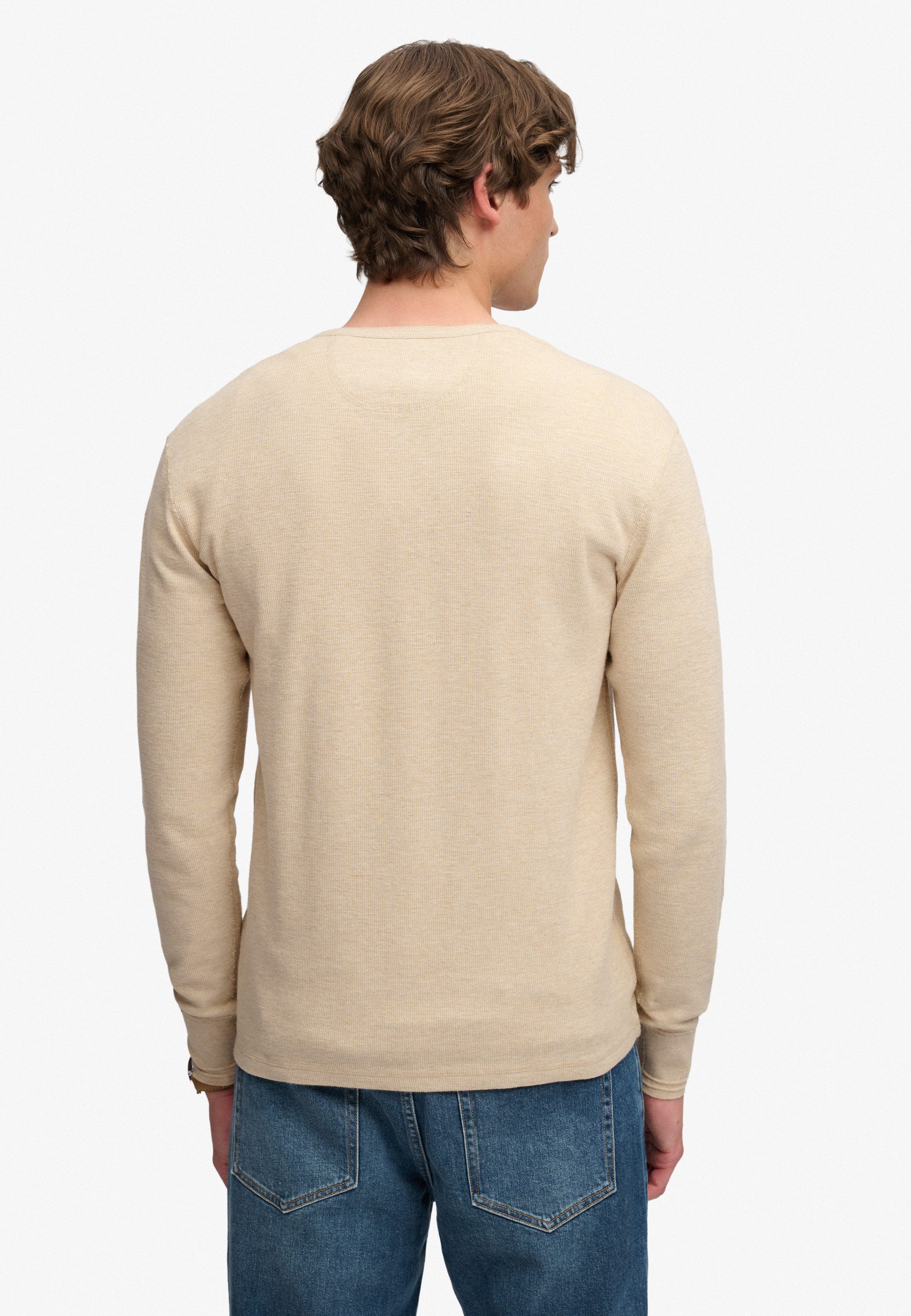 Superdry Langarmshirt MINI SLUB WAFFLE LS GRANDAD lockere Passform, mit Rundhalsausschnitt, aus Baumwolle