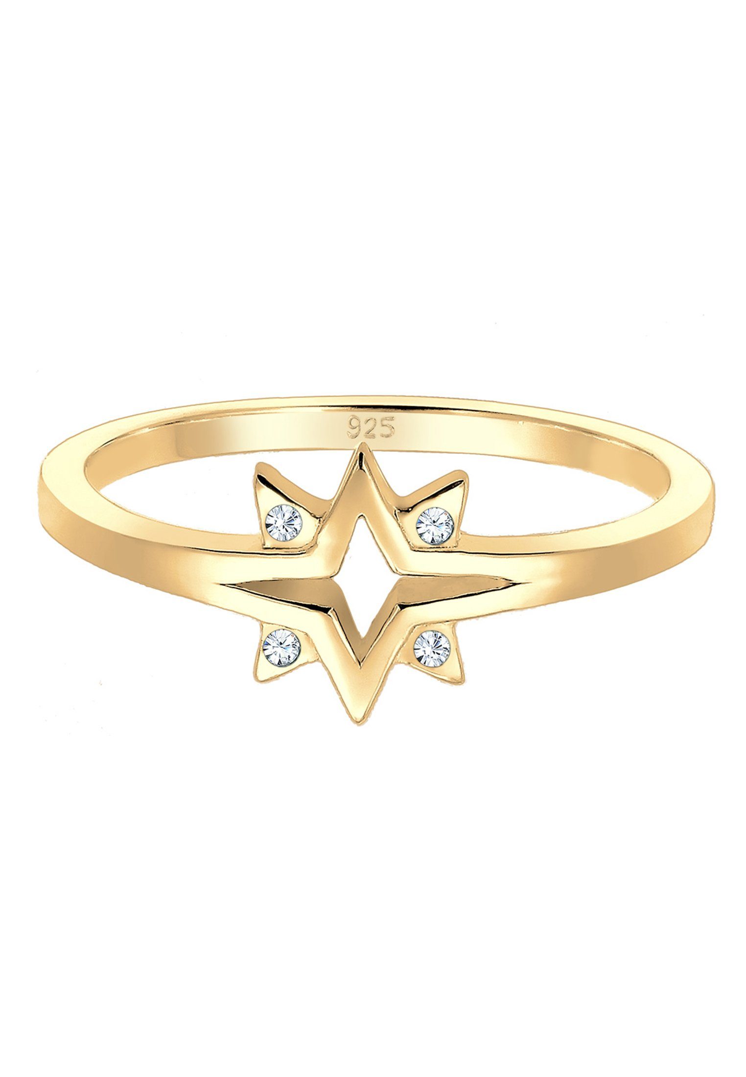 Elli Fingerring 925 Starburst Sterne Gold Silber, Kristalle Sterne