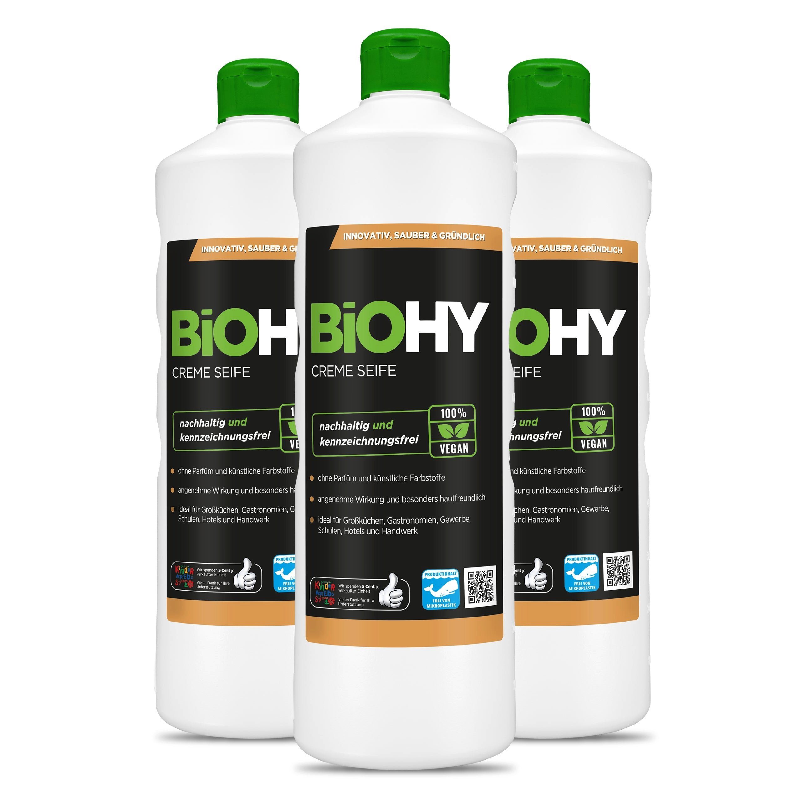 BiOHY Feuchtigkeitscreme Creme Seife 3er Pack (3 x 1 Liter Flasche), 3-tlg.