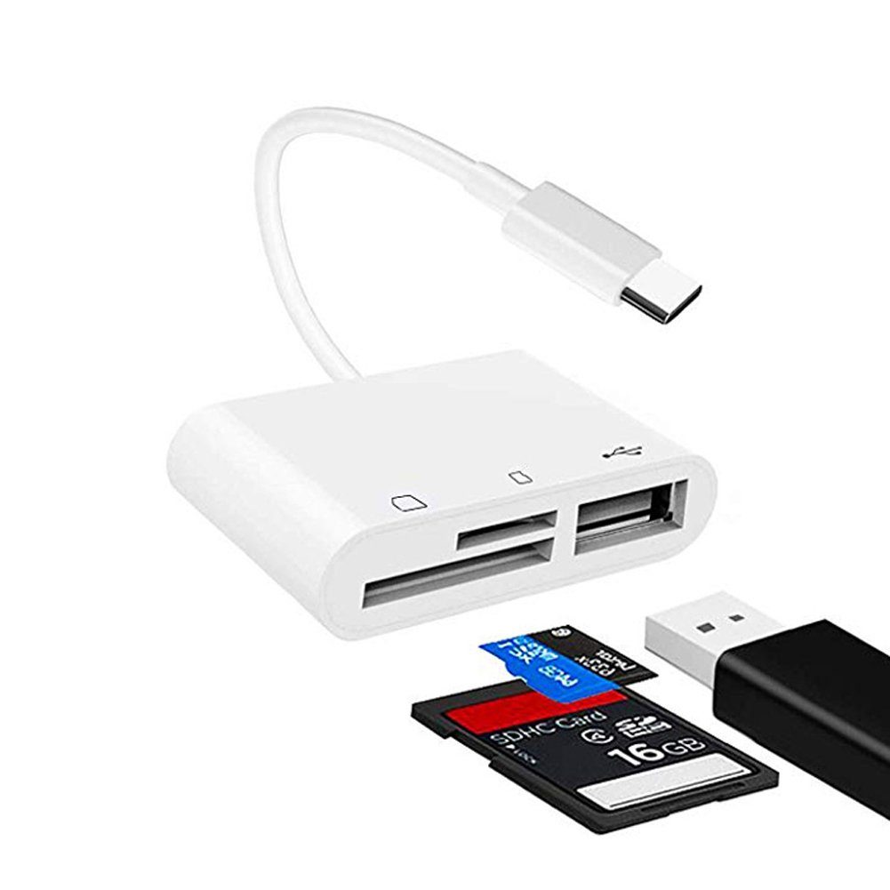 Bolwins D16 USB-C Kartenleser & USB-Hub – SD/MicroSD, USB-A, Datenübertragung Computer-Adapter USB-C Stecker zu USB-C, USB-A, SD, Micro-SD, 8 cm, USB-C Hub mit Kartenleser SD- & Micro-SD Kartenleser