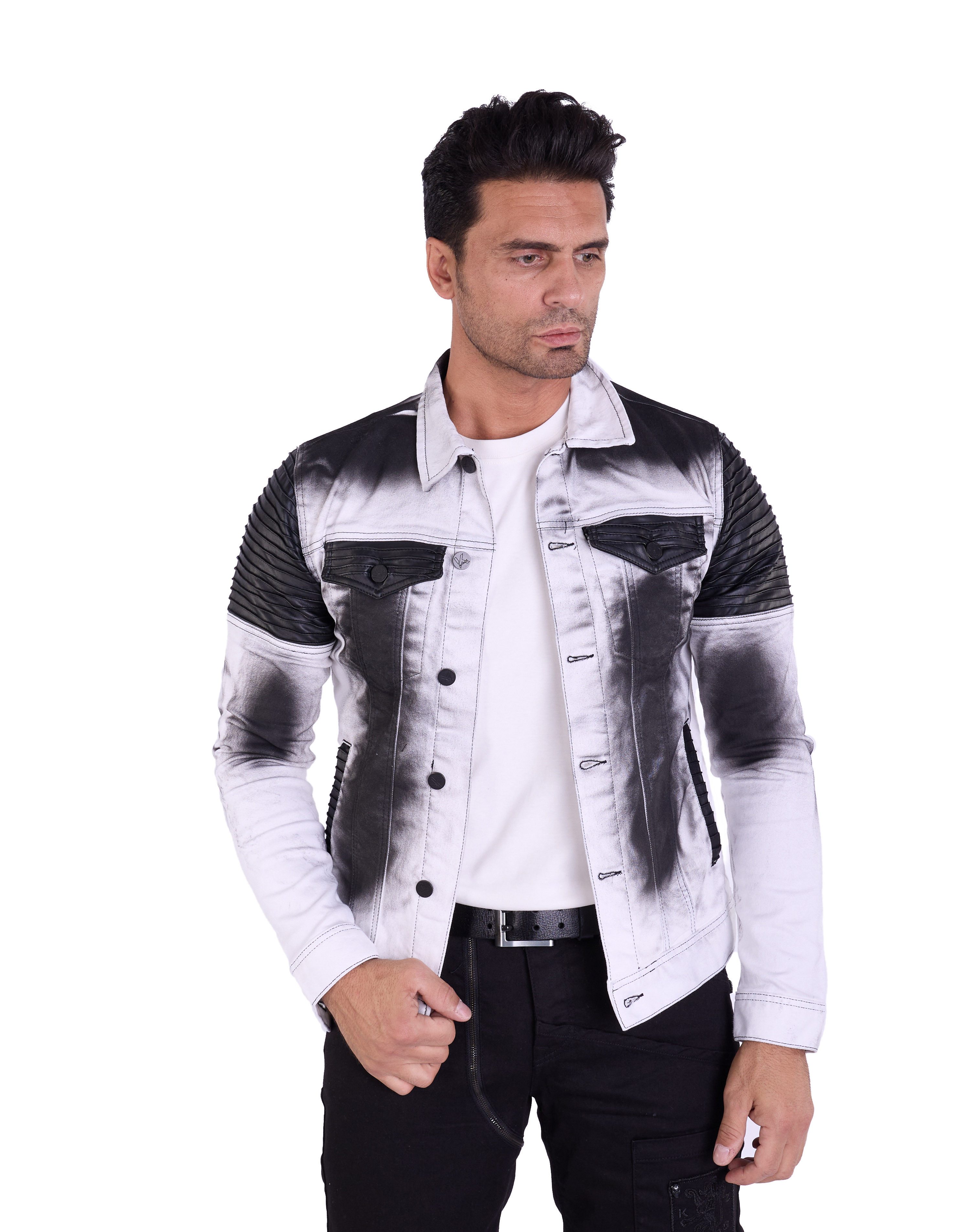 KINGZ Jeansjacke Herren Biker Jeansjacke im Batik-Look günstig online kaufen