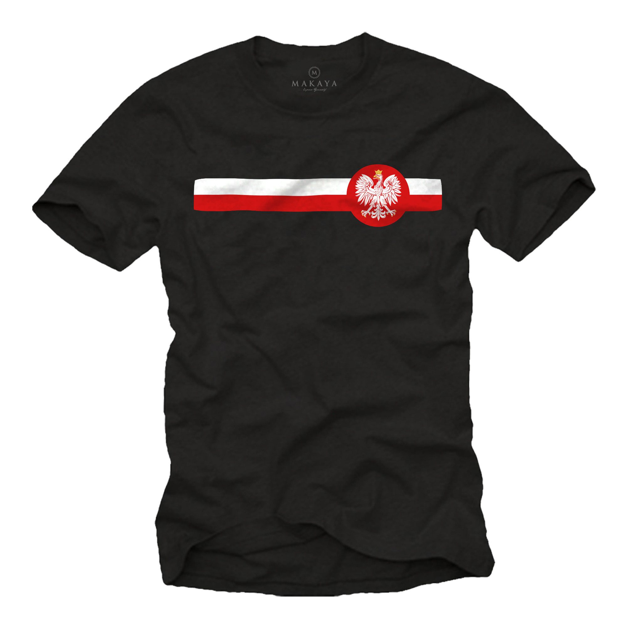 MAKAYA Print-Shirt Polnische Flagge Herren Polen Fahne Fußball Trikot Männer Geschenke (Schwarz, Blau, Grün, Grau, Blaugrau, Weiß, S, XL, 3XL, 4XL, 5XL, L, M, XXL) Baumwolle