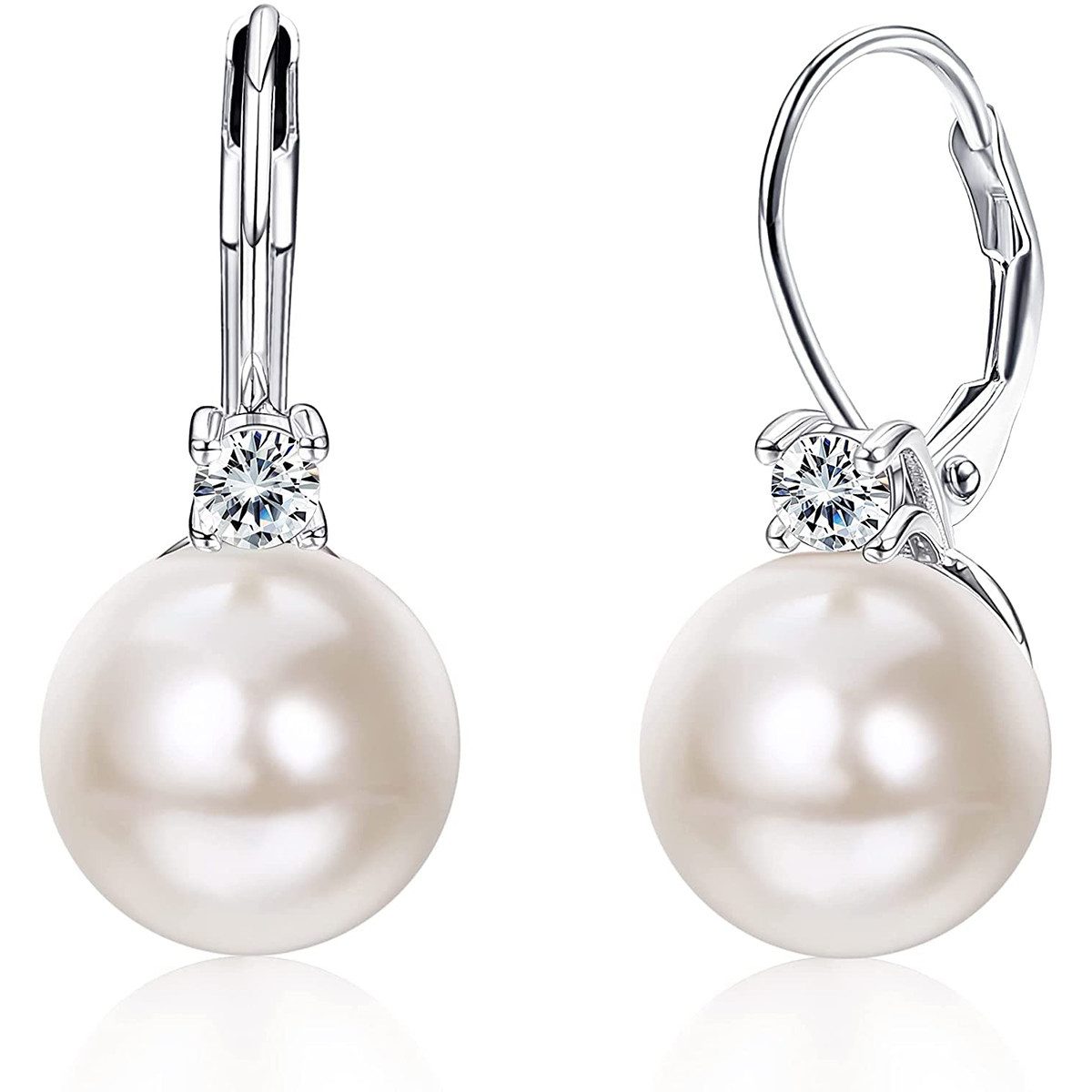 MOPUEA Perlenohrringe Perlen Ohrringe Damen Hängend 925 Sterling Silber Set (1-tlg), 5A Zirkonia Kristalle Ohrringe Leverback Ohrringe Perlenohrringe