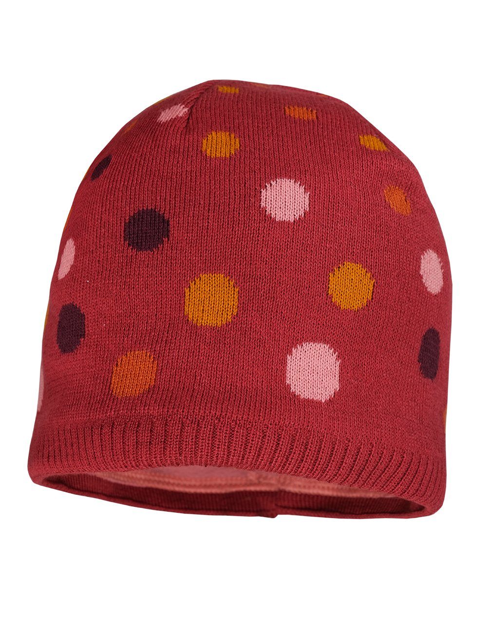 MAXIMO Strickmütze MINI GIRL-Beanie Jacquard Punkte, Jerseyfutter Made in Germany rosewood