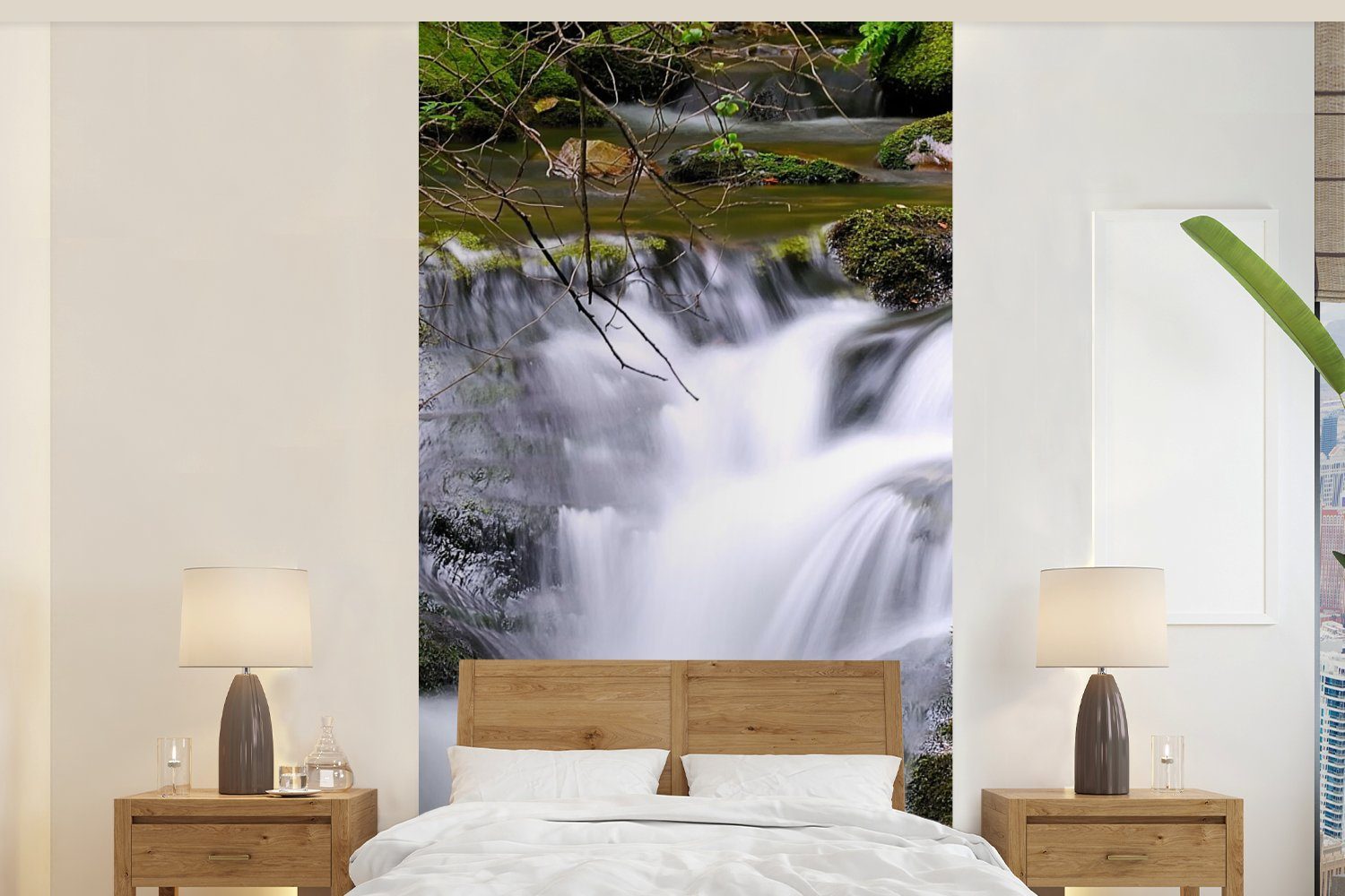 MuchoWow Fototapete Wasser - Natur - Wasserfall, Matt, bedruckt, (2 St), Vliestapete für Wohnzimmer Schlafzimmer Küche, Fototapete