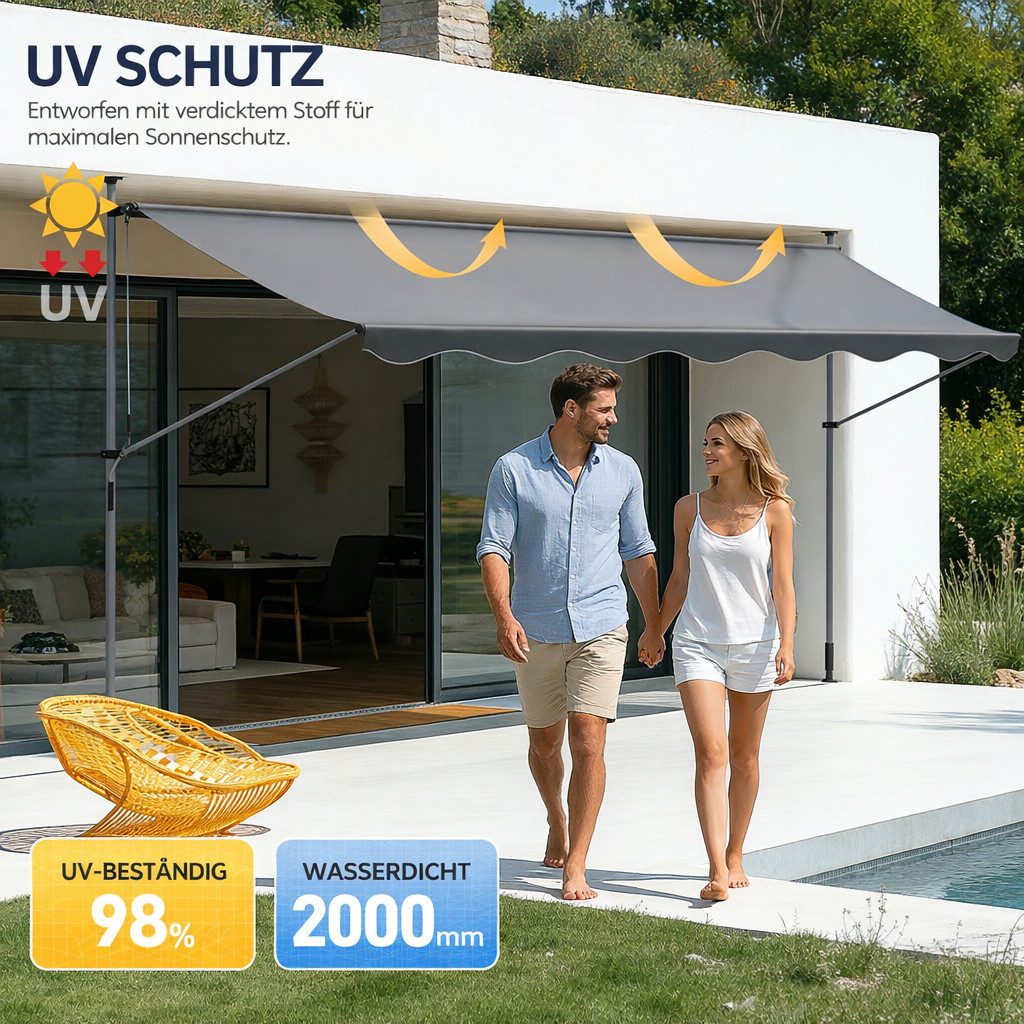 Ferghana Klemmmarkise Klemmmarkise Ohne Bohren, Balkonmarkise Höhenverstellbar (Sonnenschutz Wasserdicht UV-beständig, Sonnenmarkise für Terrasse Balkon Garten) Sichtschutz Markise