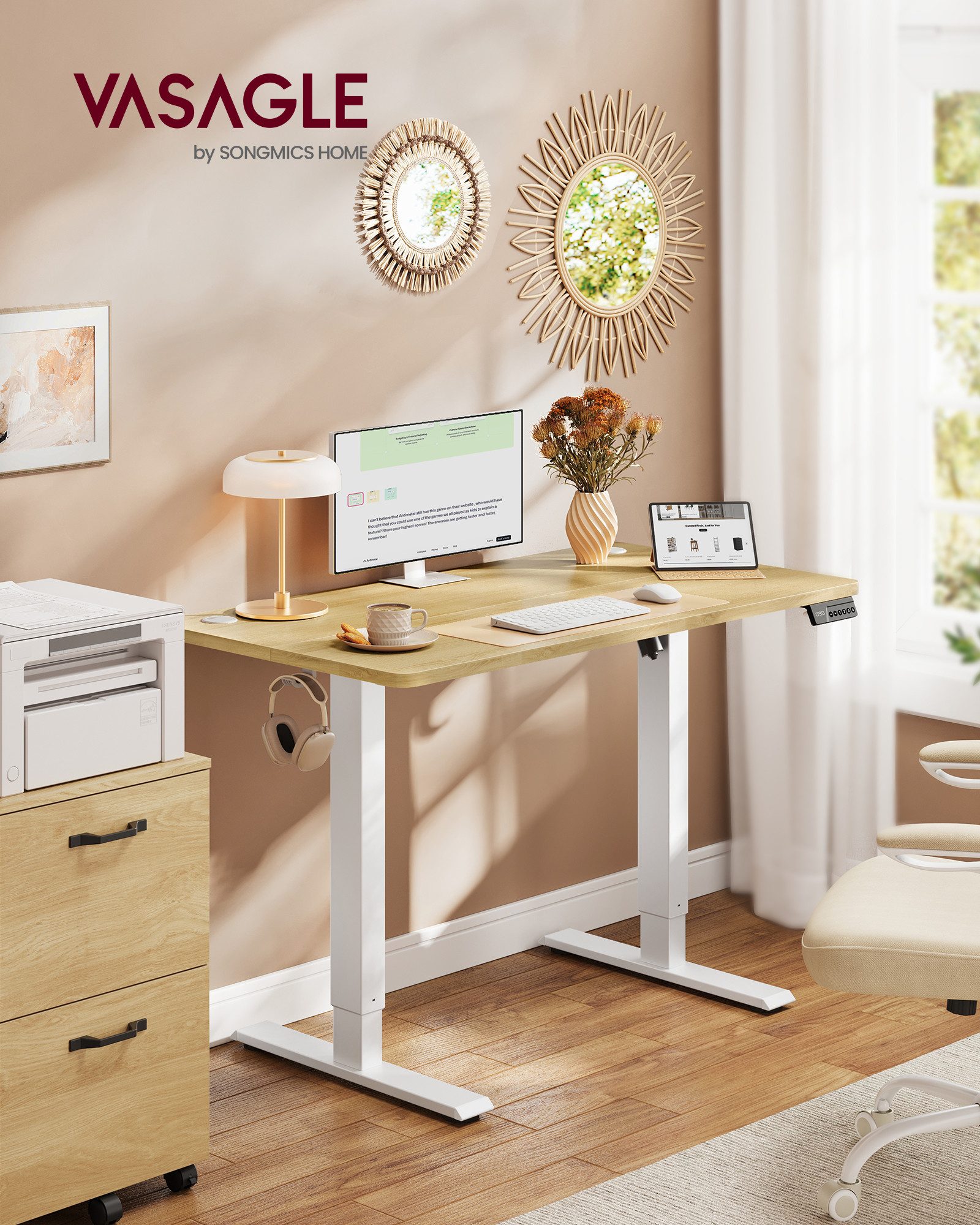 VASAGLE Schreibtisch Höhenverstellbarer, Stehtisch, Computertisch, Erinnerung bei langem Sitzen, Memory-Funktion mit 4 Höhen