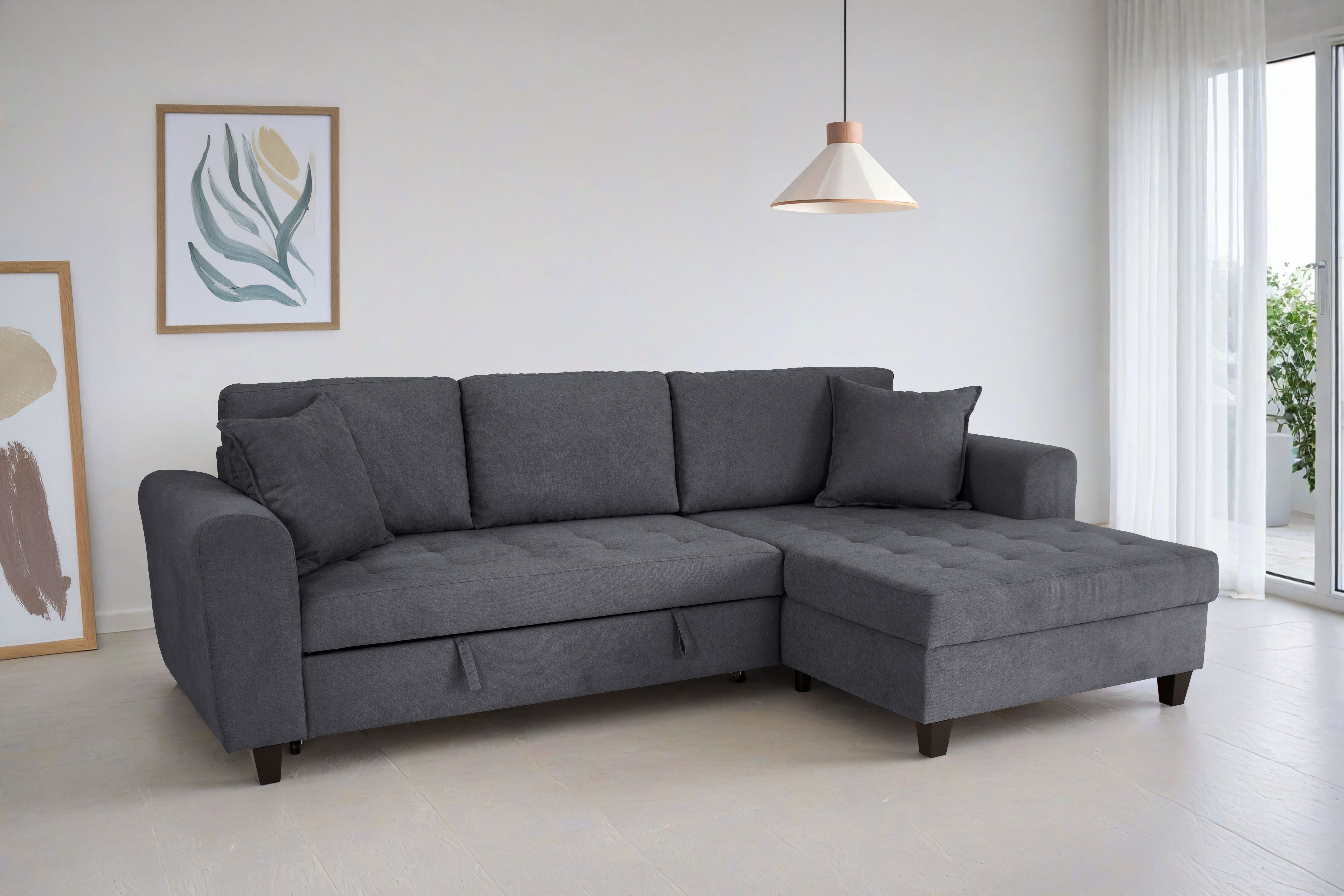 OTTO home Ecksofa Moritz L-Form, B: 265 cm, mit Schlaffunktion, Bettkasten & Zierkissen