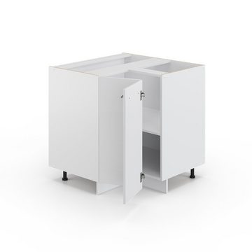Livinity® Eckunterschrank Fame-Line, Weiß Hochglanz/Weiß, 80.5 cm, AP Marmor