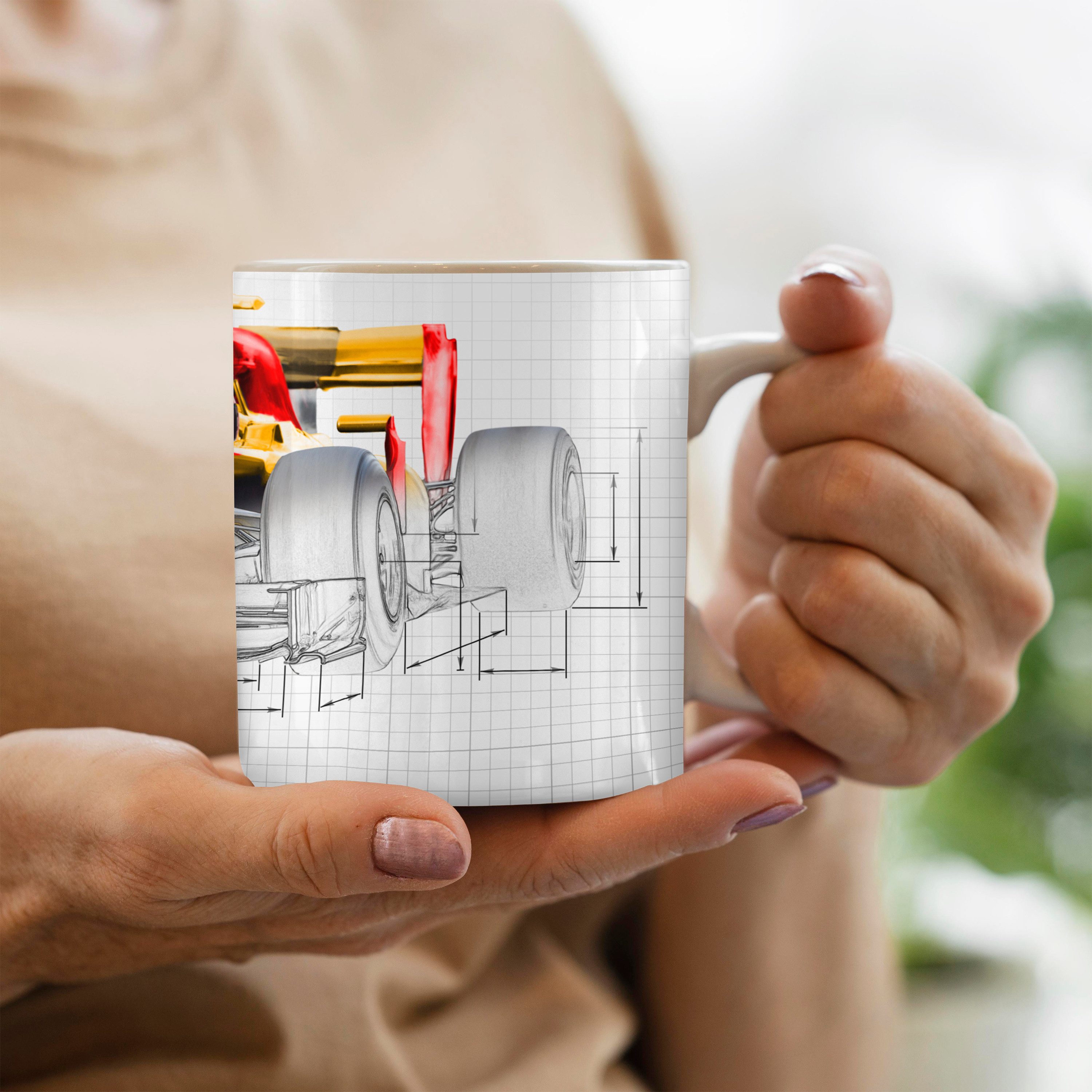 MuchoWow Tasse Ein roter Rennwagen aus der Formel 1 in einer Illustration, 1-tlg., Keramik, Kaffeetassen, Teetasse, Becher, Kaffeebecher, Geschenk