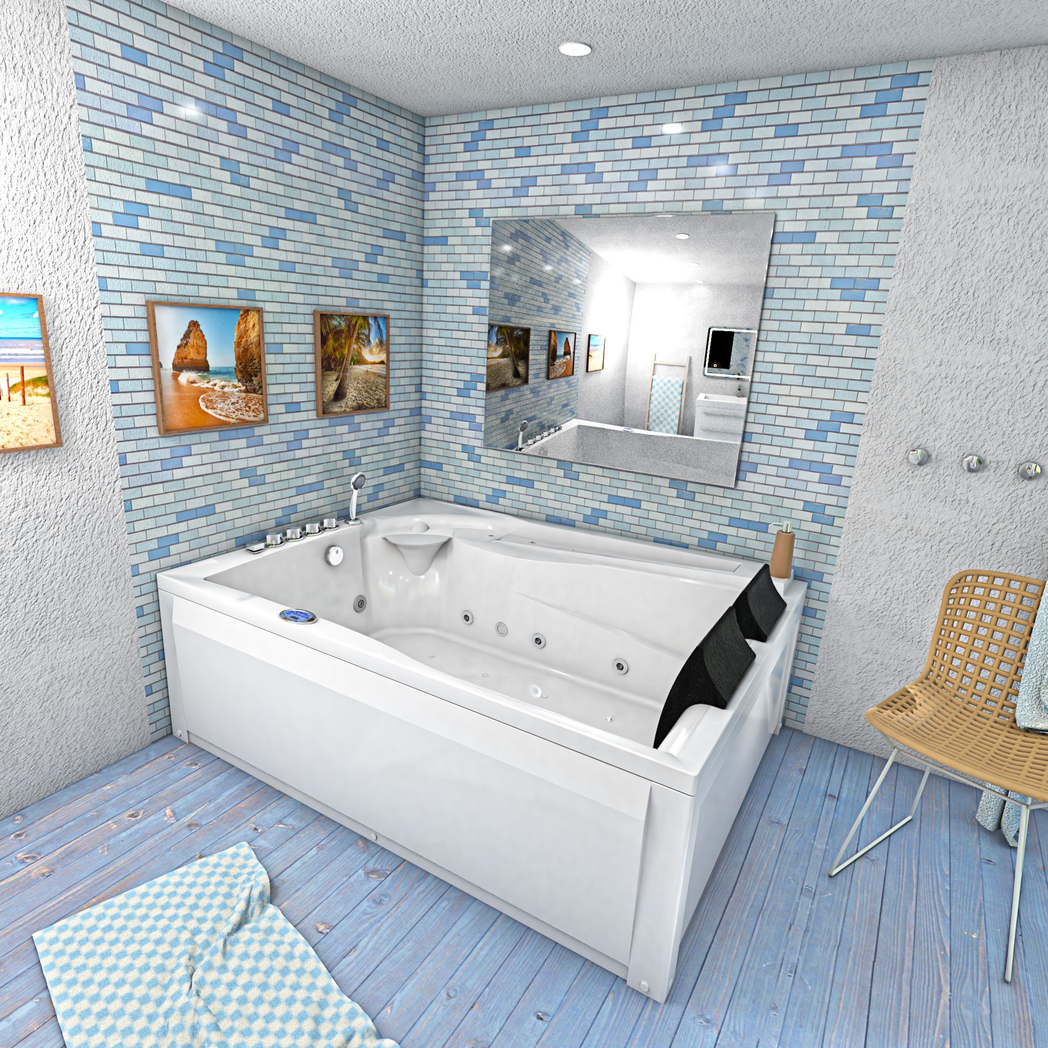 AcquaVapore Whirlpool-Badewanne Whirlpool Pool Badewanne Eckwanne W12H TH-A-ALL 135x180cm, (1-tlg), mit Ablaufgarnitur