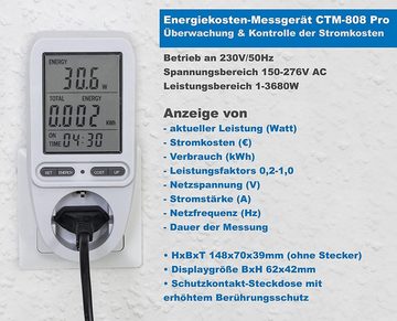 ChiliTec Gartenleuchte Energiekosten-Messgerät Stromzähler CTM-808 Pro LC-Display, Messung