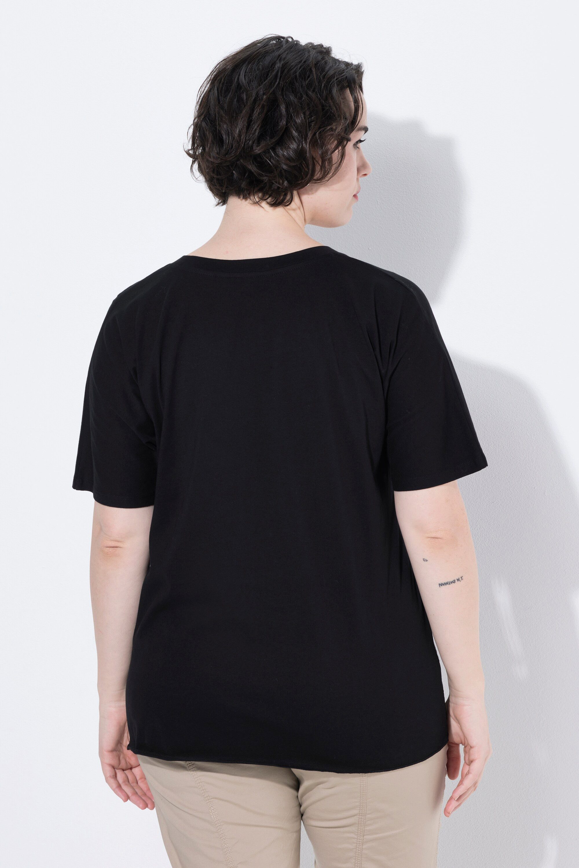Ulla Popken T-Shirt T-Shirt Lochspitze Oversized Rundhals Halbarm