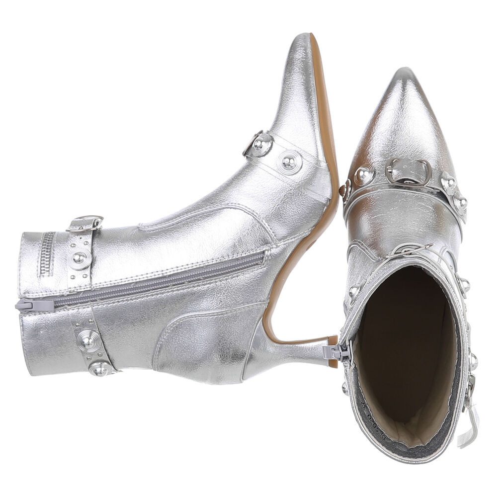 Ital-Design Damen Abendschuhe Party & Clubwear Stiefelette (87740186) Pfennig-/Stilettoabsatz Stiefeletten in Silber