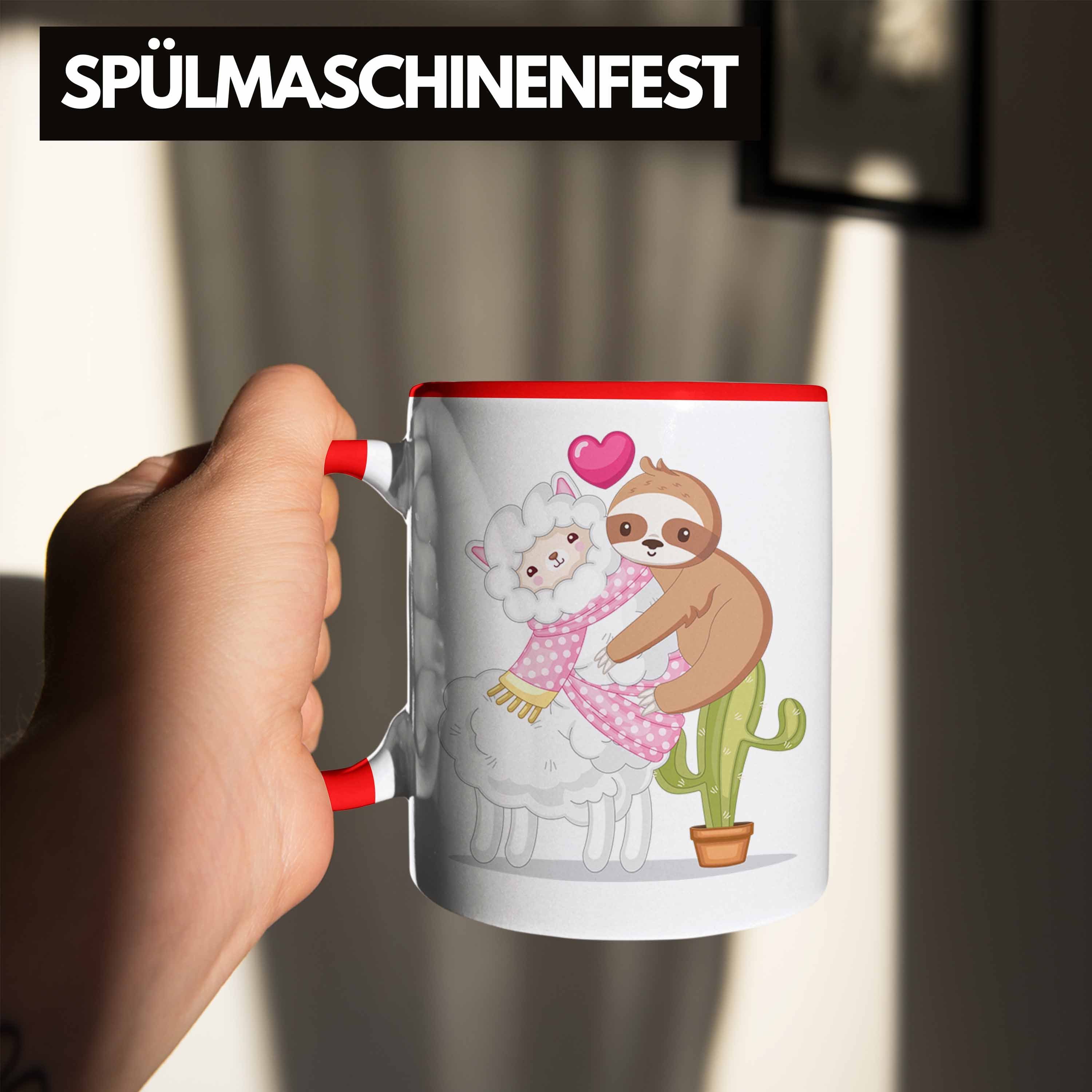 Tasse Geschenk Freundin Trendation Faultier Grafik Rot Niedliche Valentinstag Tasse Alpaka