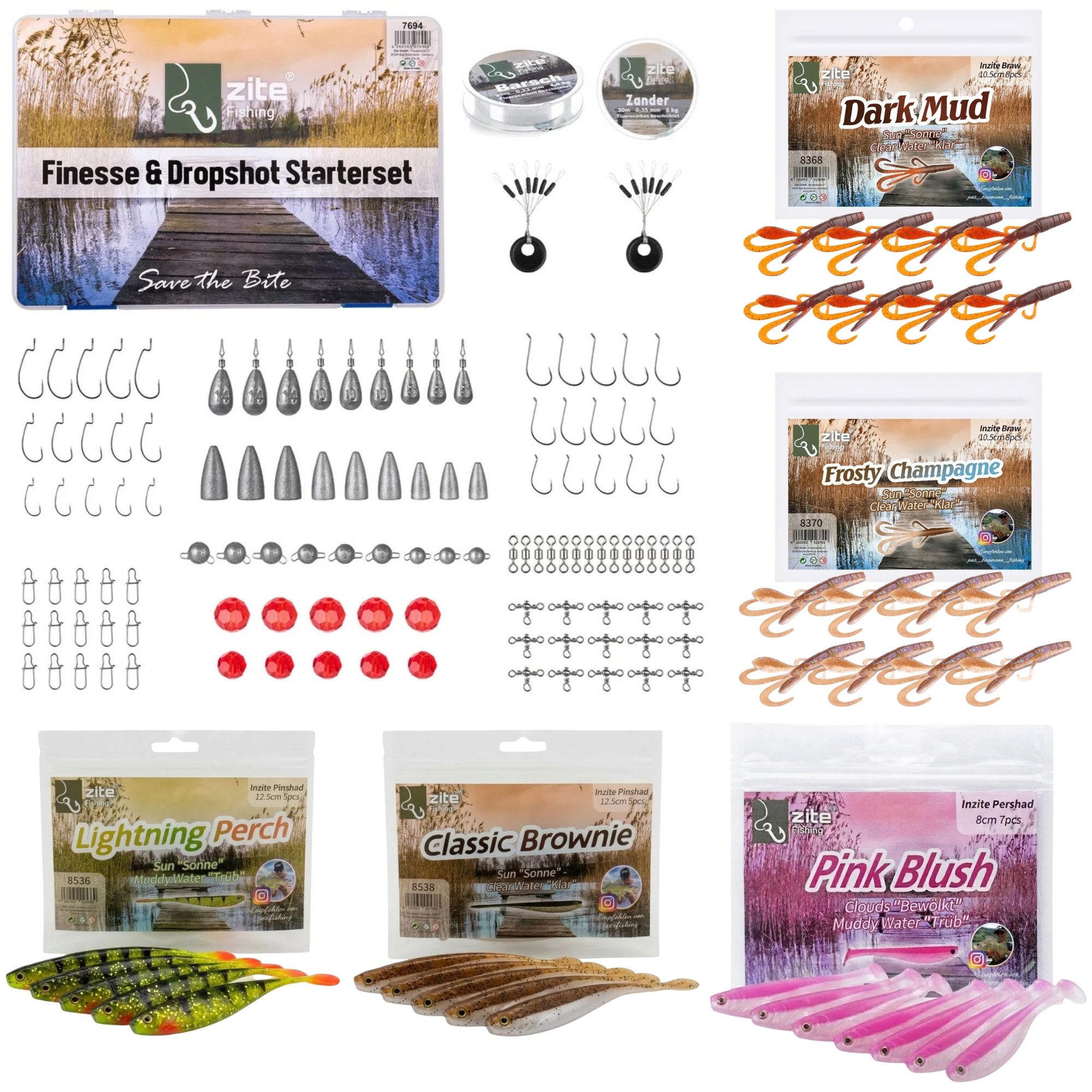 Zite Kunstköder Finesse & Dropshot Starterset XXL mit Tackle-Box Gummiköder Zubehör