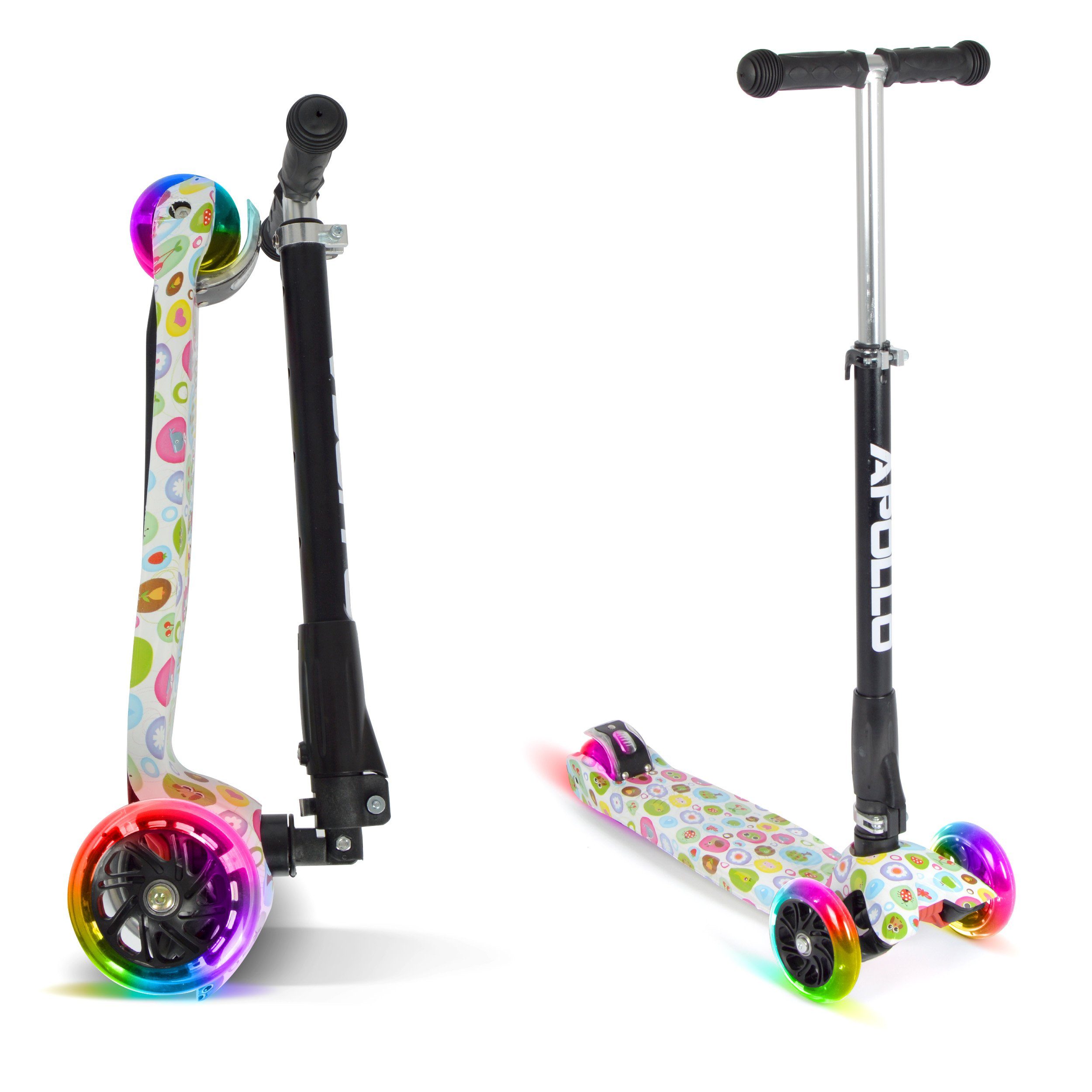 Apollo Dreiradscooter Kinderroller Kids Whiz LED 3-Rad Scooter ab 3 Jahren Tretroller, Klappbarer und höhenverstellbarer Kinder Scooter mit LED Wheels