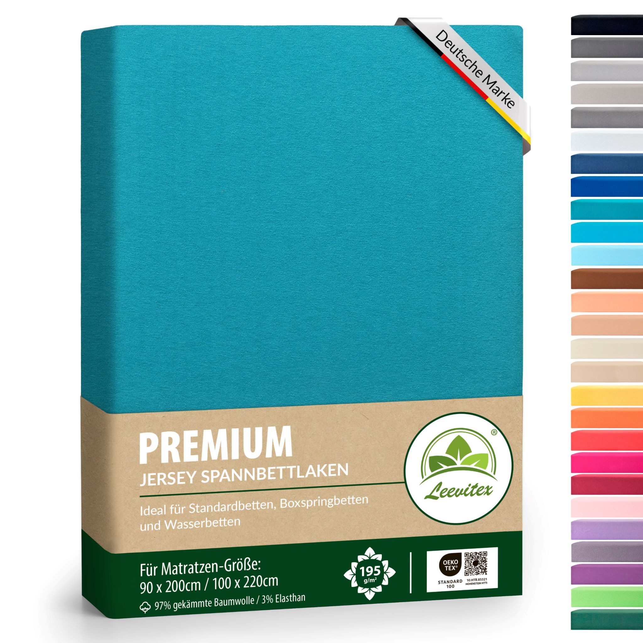 leevitex® Spannbettlaken Premium, verschiedene Größen, Stoffgewicht 195 g/m², 40 cm Steghöhe, Jersey-Elasthan, Gummizug: rundum, (1 Stück), verschiedene Farben, OEKO-TEX® STANDARD 100 zertifiziert