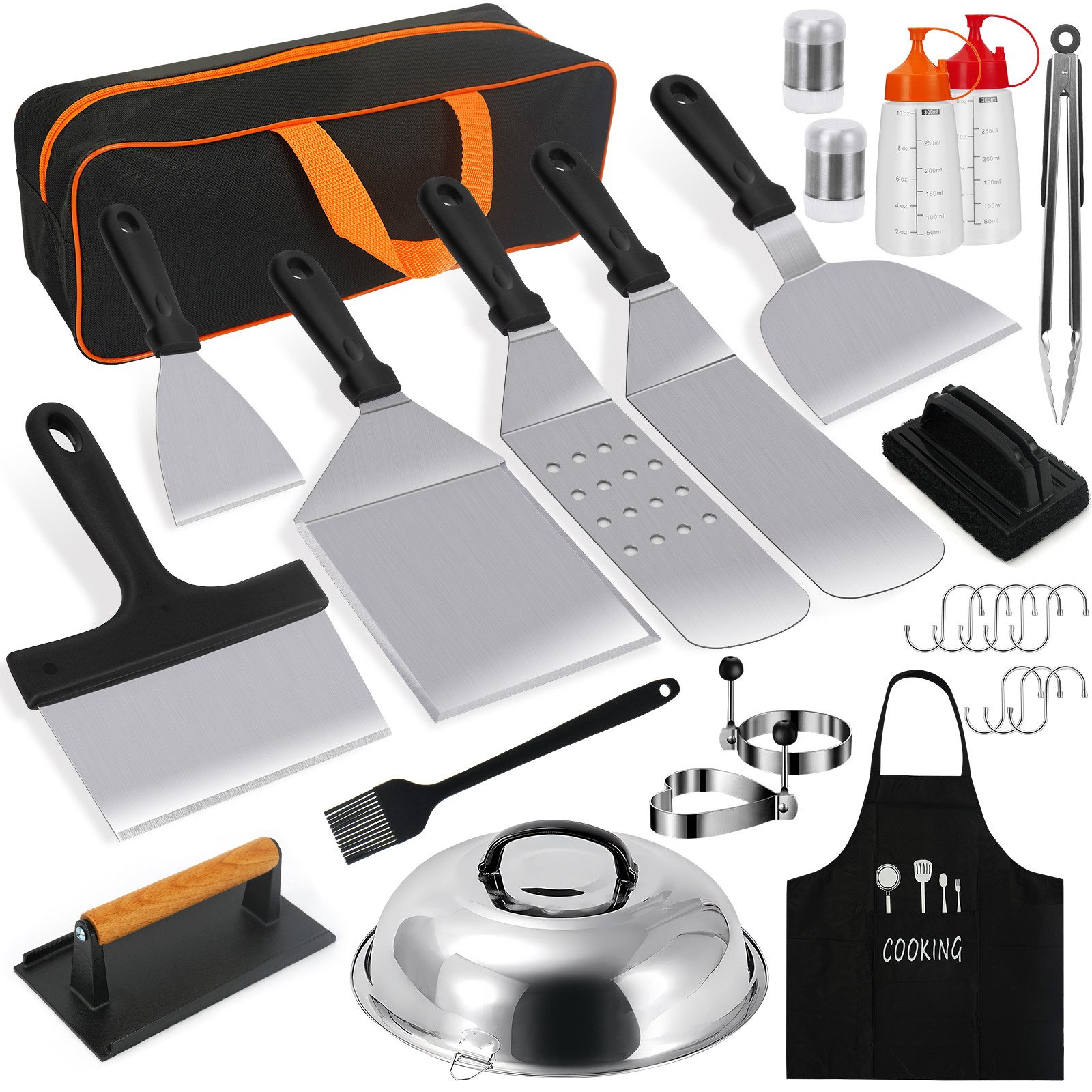 OSTWOLKE Grillbesteck-Set Grillspachtel Plancha Zubehör Teppanyaki BBQ Set Edelstahl, (27, 27 tlg), Geschenkset