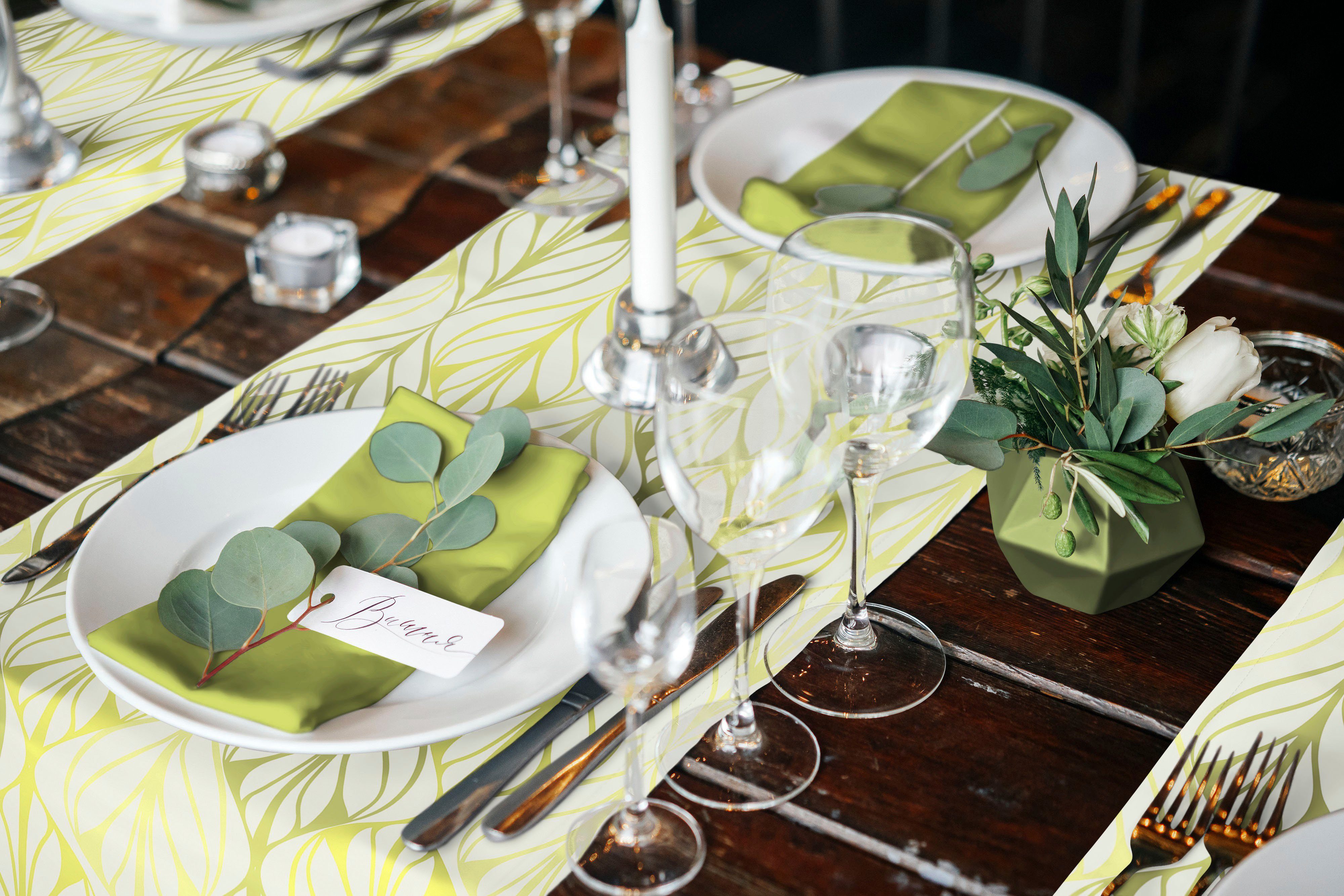 in Tischläufer Wave, Adam Bio-Baumwolle,Made nachhaltig aus natur/hellgrün/gelb Germany
