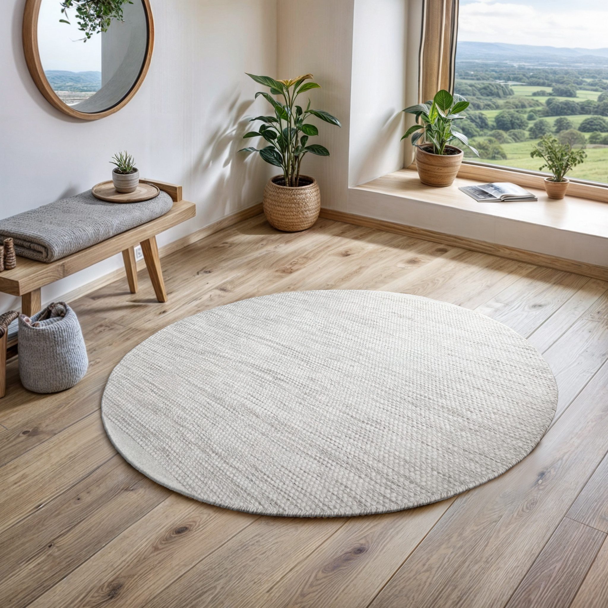 OTTO home Wollteppich Wolltraum Passion, rund, Höhe: 10 mm, Wendeteppich, handgewebt, melierte Optik, reine Wolle, Wohnzimmer