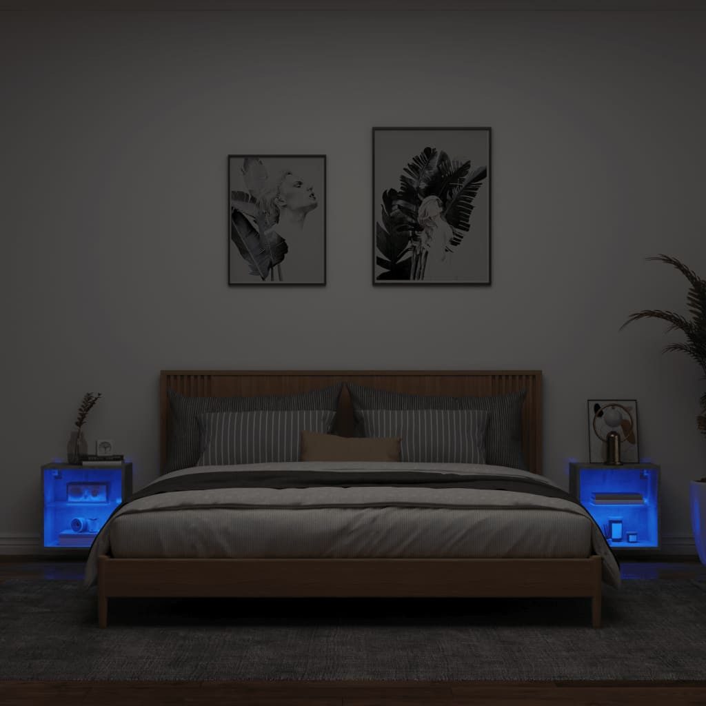 vidaXL TV-Wand Wand-Nachttische mit LED-Leuchten 2 günstig online kaufen