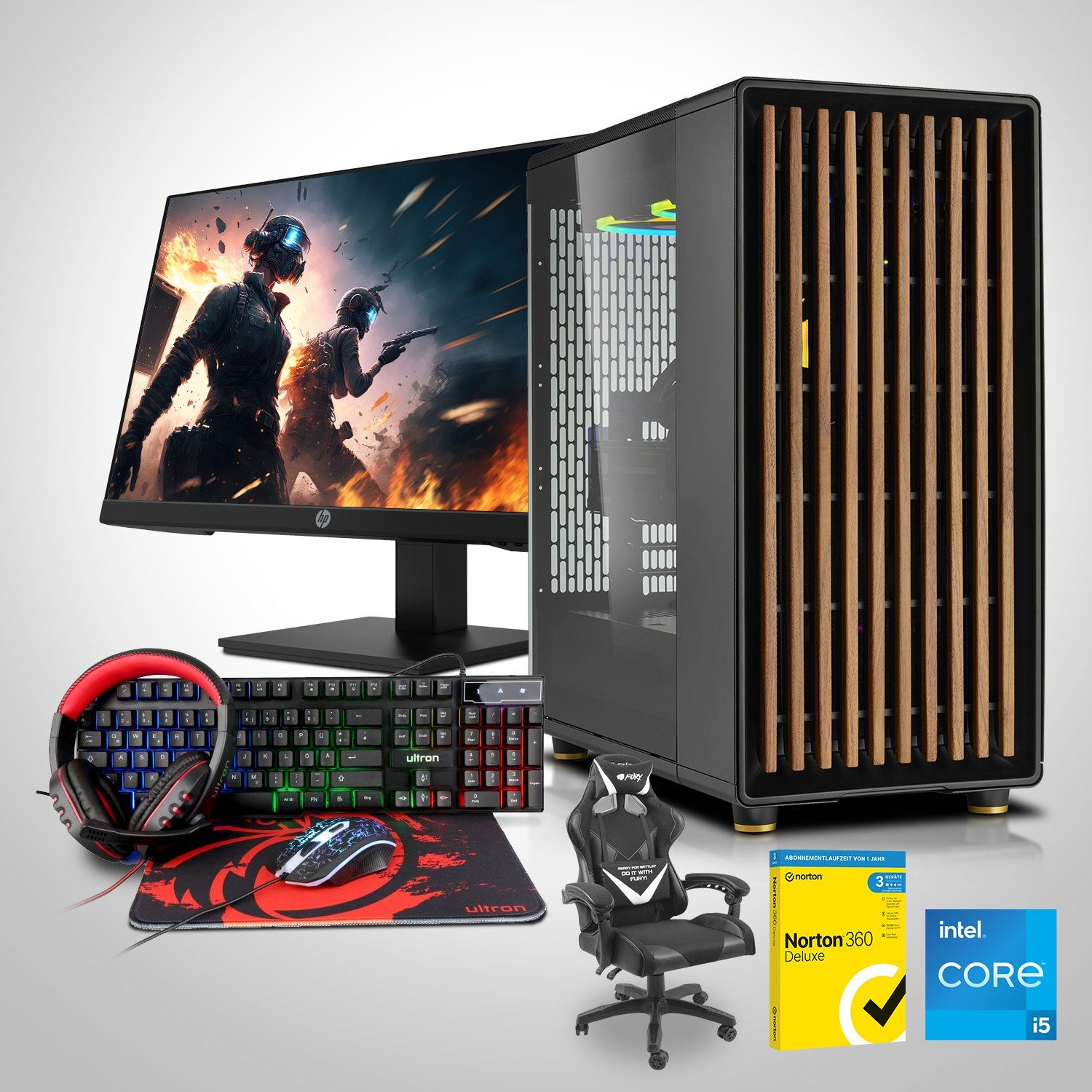 Memory PC Gaming-PC-Komplettsystem (23,80", Intel Core i5 10400F, RTX 3060,  16 GB RAM, 500 GB SSD)