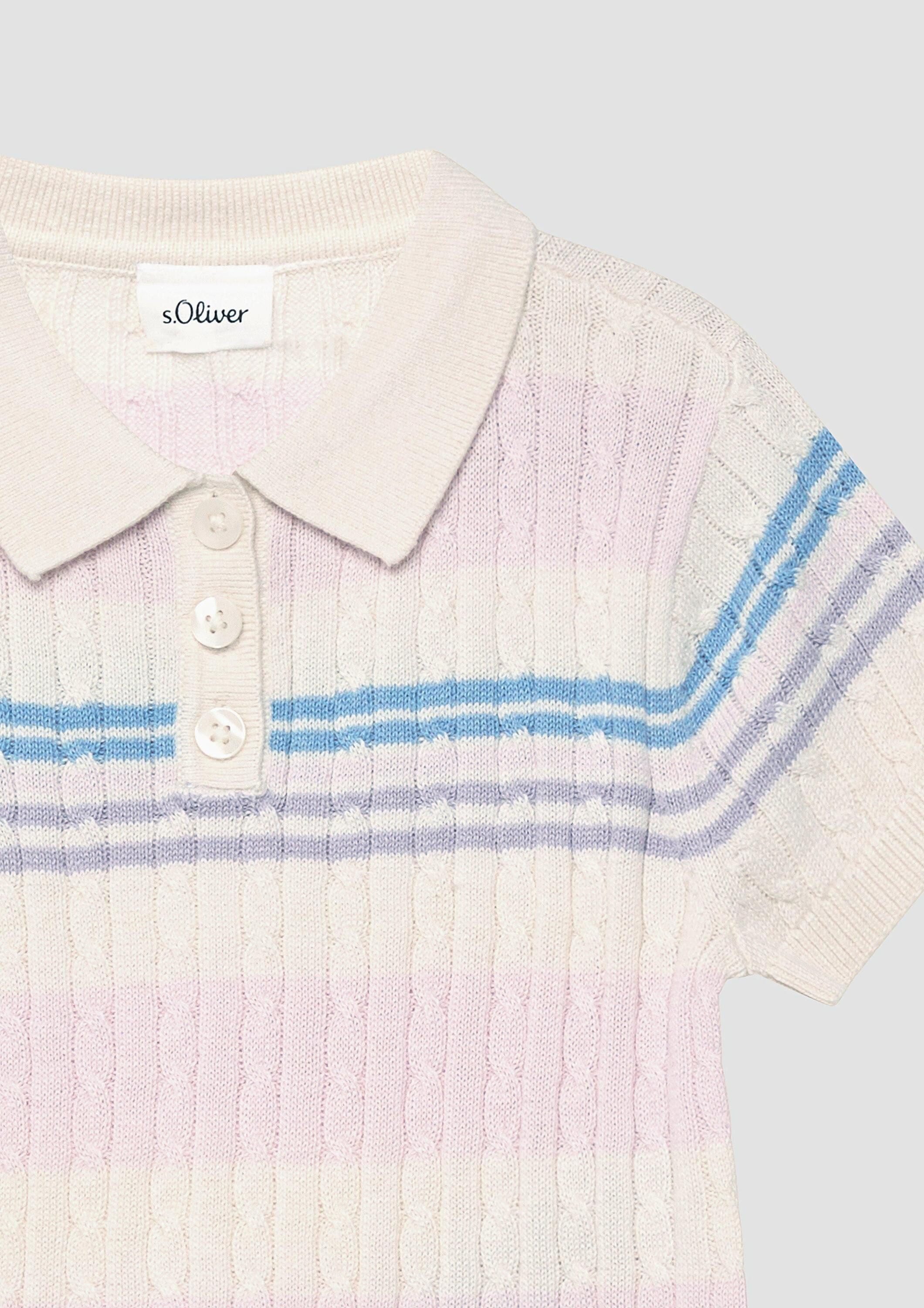 s.Oliver Kurzarmpullover Strickpullover Strick-Poloshirt mit Zopfmuster