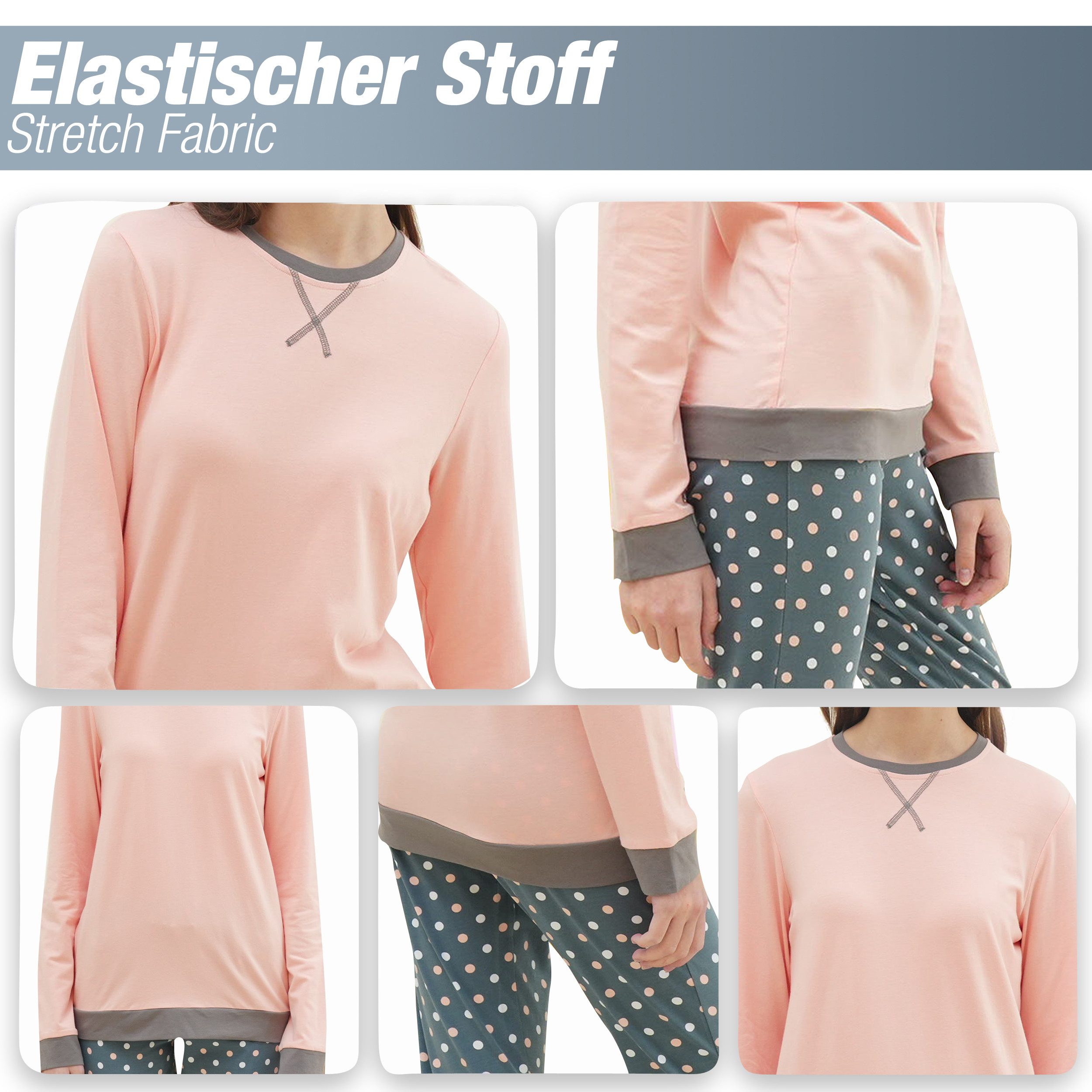 LOREZA Pyjama Mädchen Schlafanzug zweiteilig Set Langarm - Basic Punkte (Set, 2 tlg)