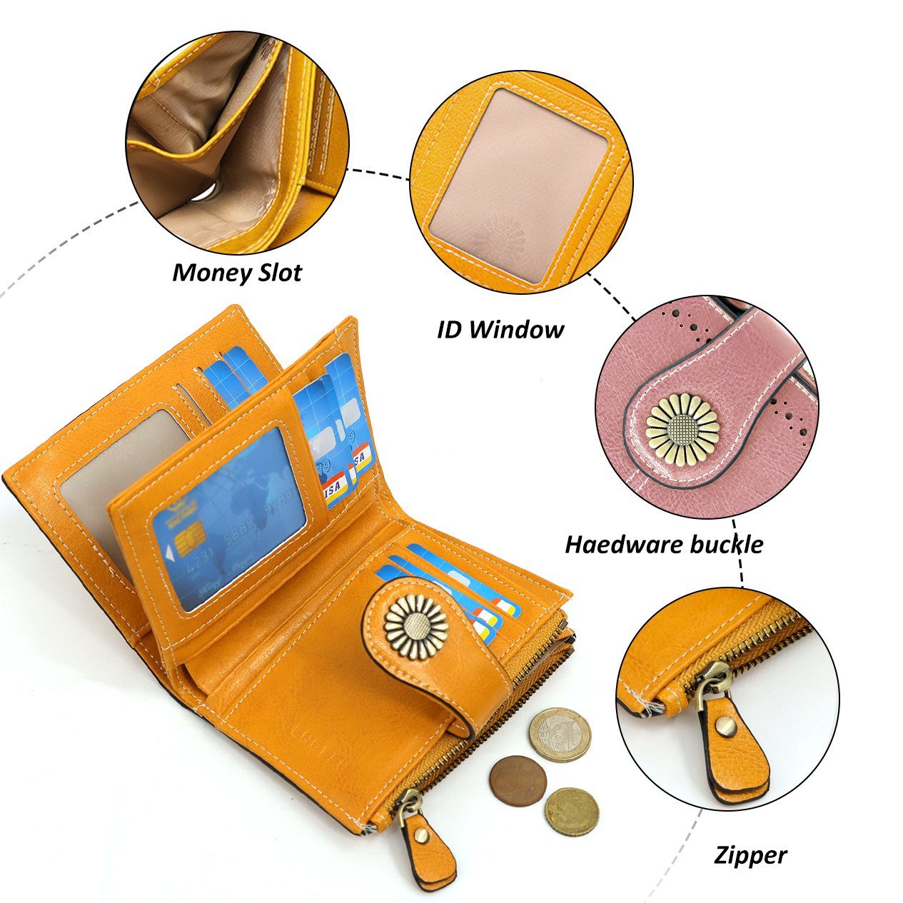 TAN.TOMI Brieftasche Geldbeutel Damen, Damen Fächer mit mit Mango Portemonnaie Schutz RFID mit elegante Geldbörse), (Elegante Reißverschluss und Druckknopf viele